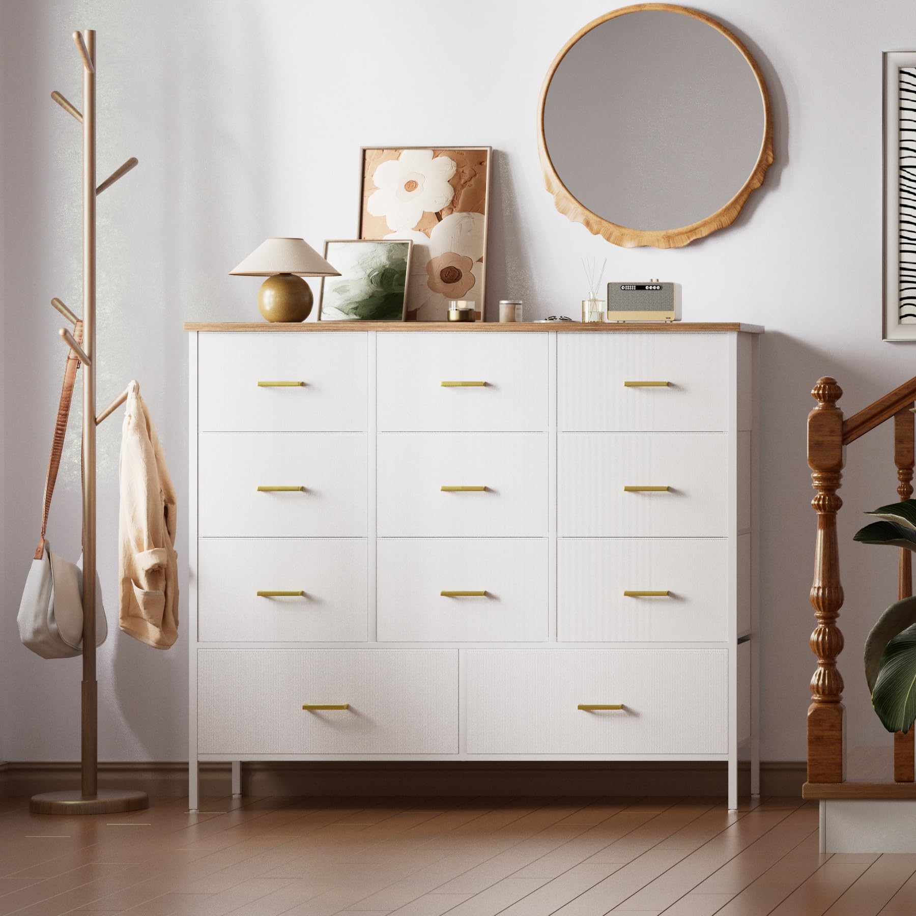 11-Drawer Wide Dresser with Fabric Storage