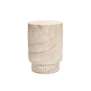 Outdoor Accent Side Table 18 Inch Round Travertine Style Ribbed Cement
