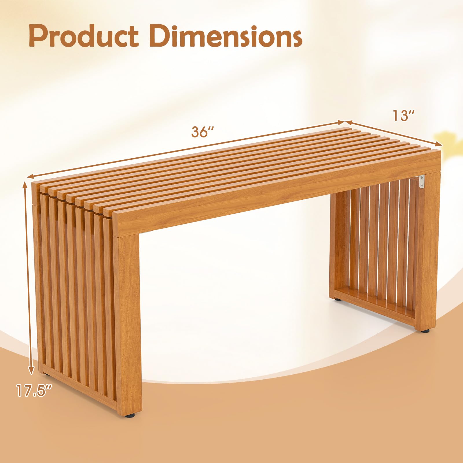 Acacia Wood Patio Bench 36 Inch Outdoor Seating