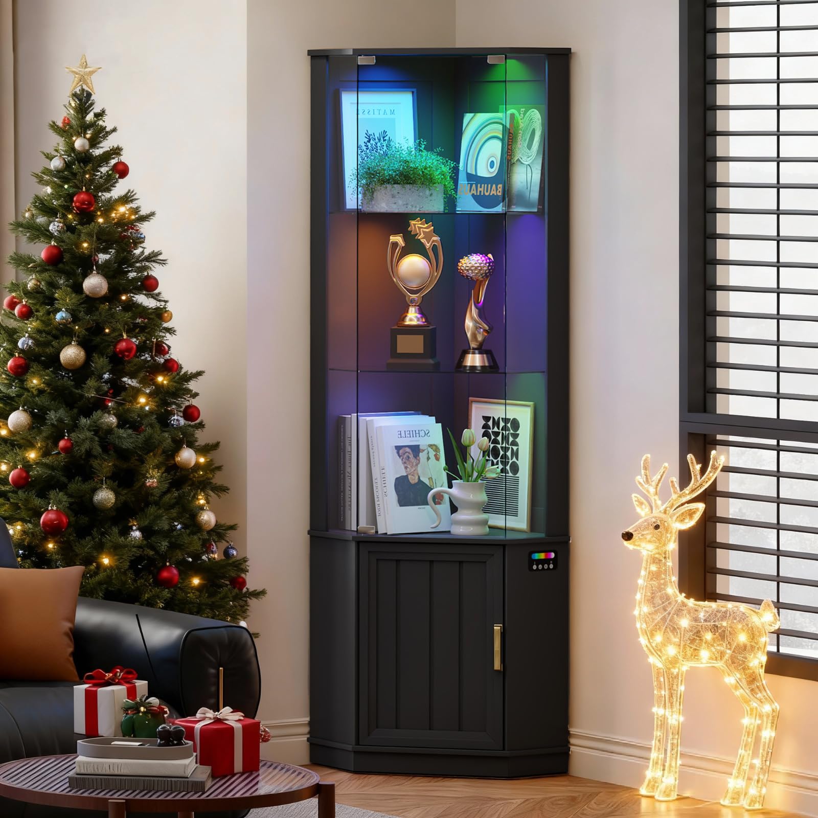 69" Tall Curio Display Cabinet with Glass Door and LED Lights