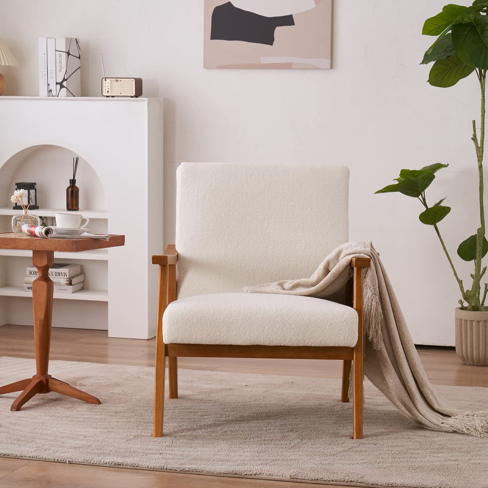 Mid-Century Accent Chair with Teddy Fleece