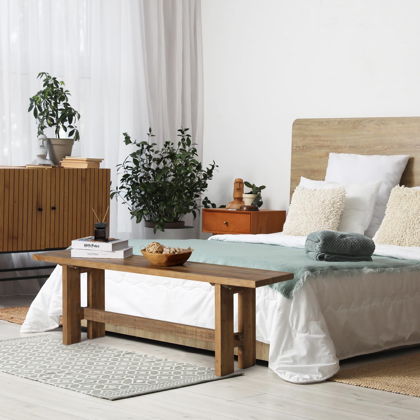 Reclaimed Solid Wood Bench 55" Farmhouse Entryway