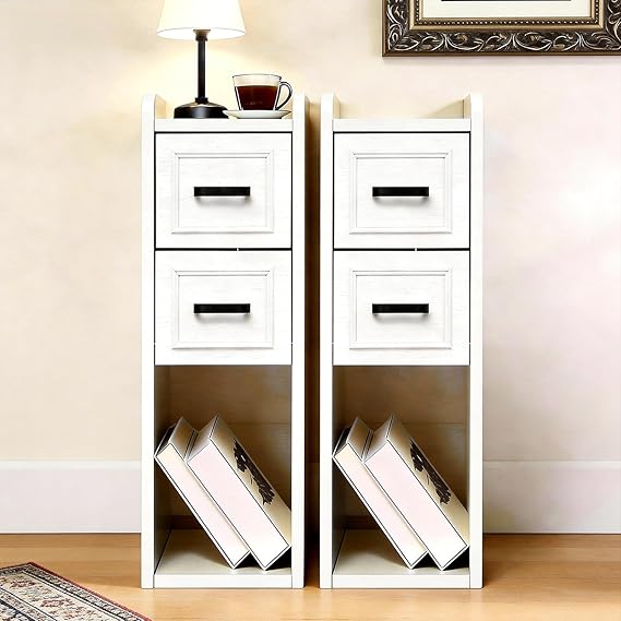 White Farmhouse Nightstand with Drawers
