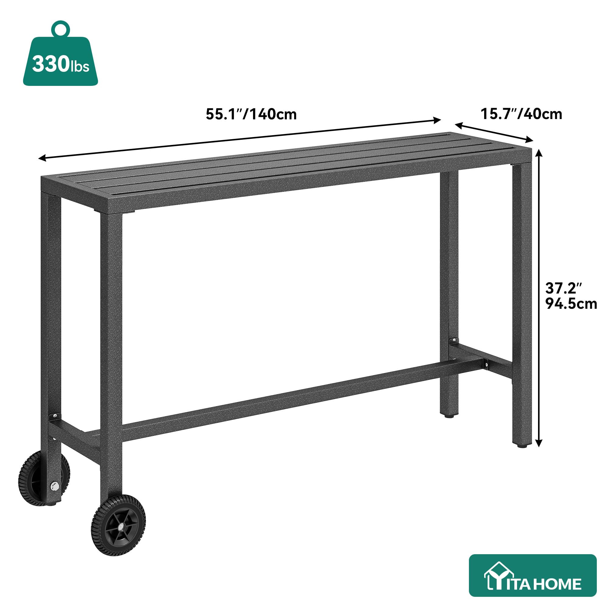 Outdoor Bar Table Rectangle Counter Height with Wheels