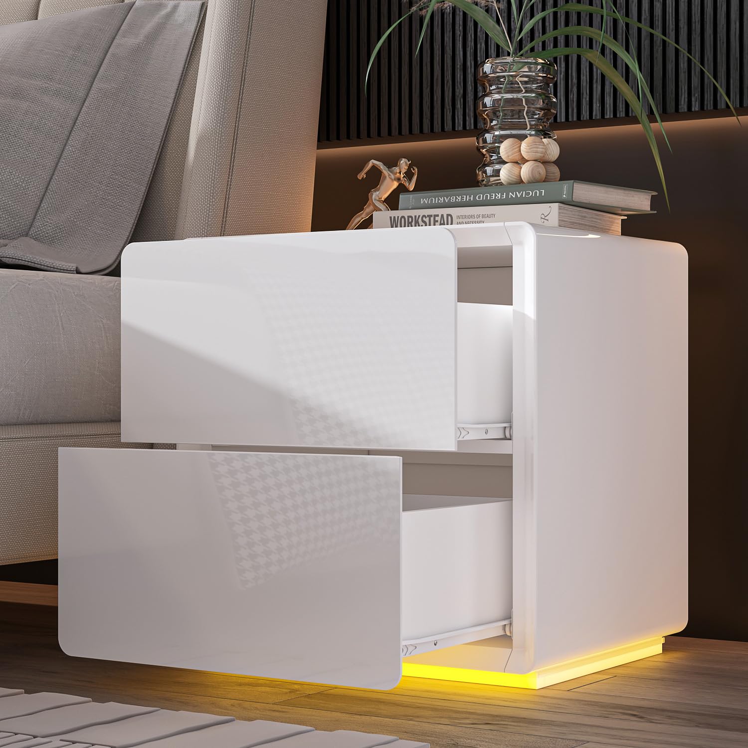 Nightstands Set of 2 with 2 Drawers and Light