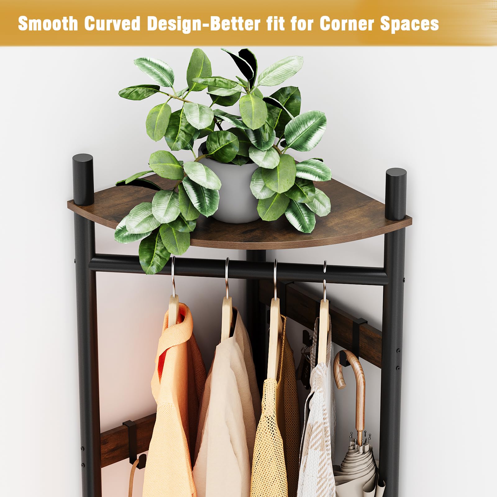 Corner Hall Tree with Shoe Rack and 6 Hooks