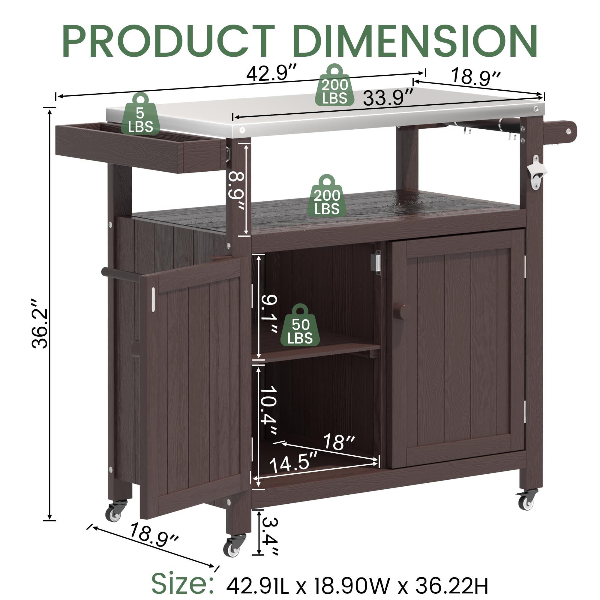 Weatherproof Outdoor Kitchen Island with Stainless Steel Top