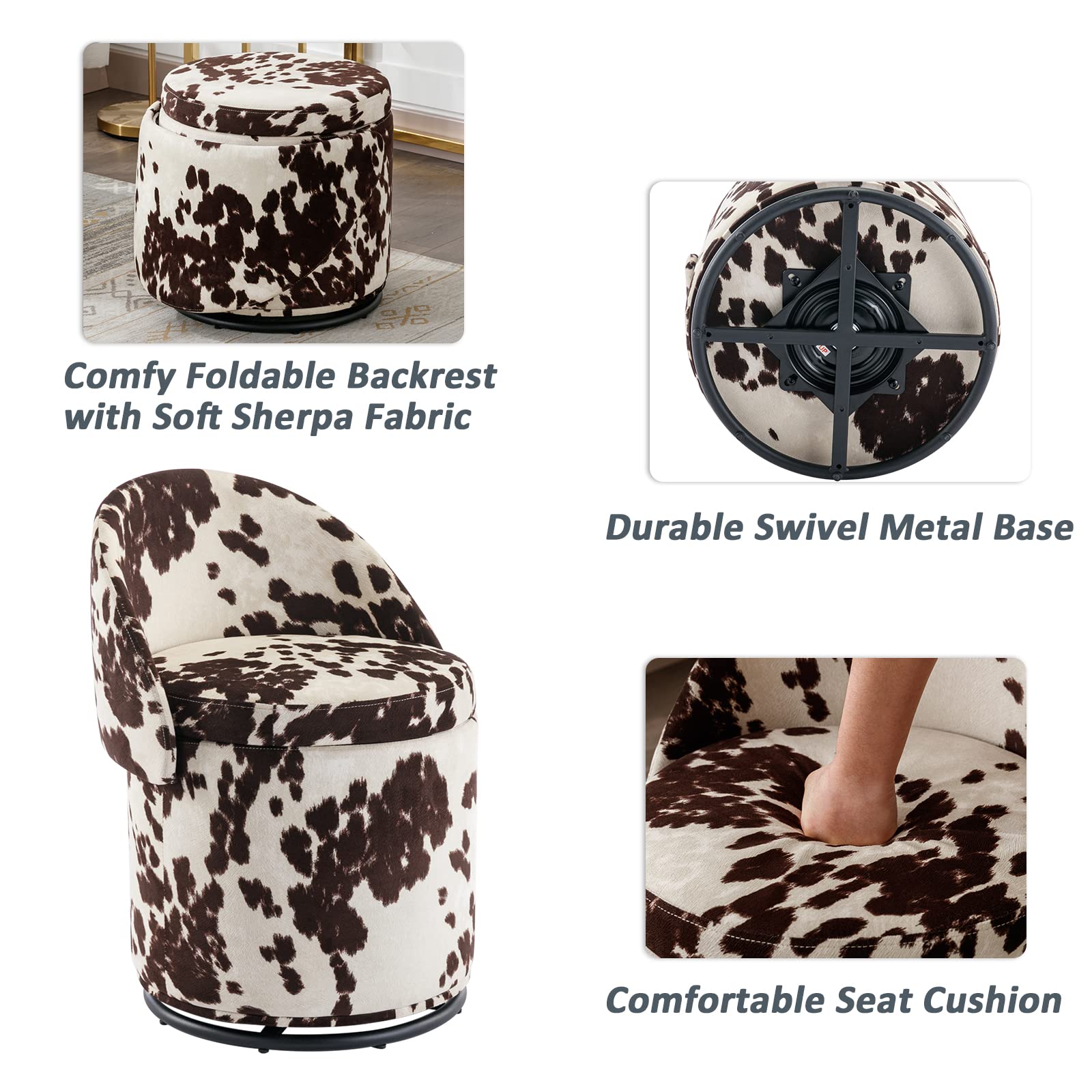 Round Swivel Storage Ottoman with Backrest