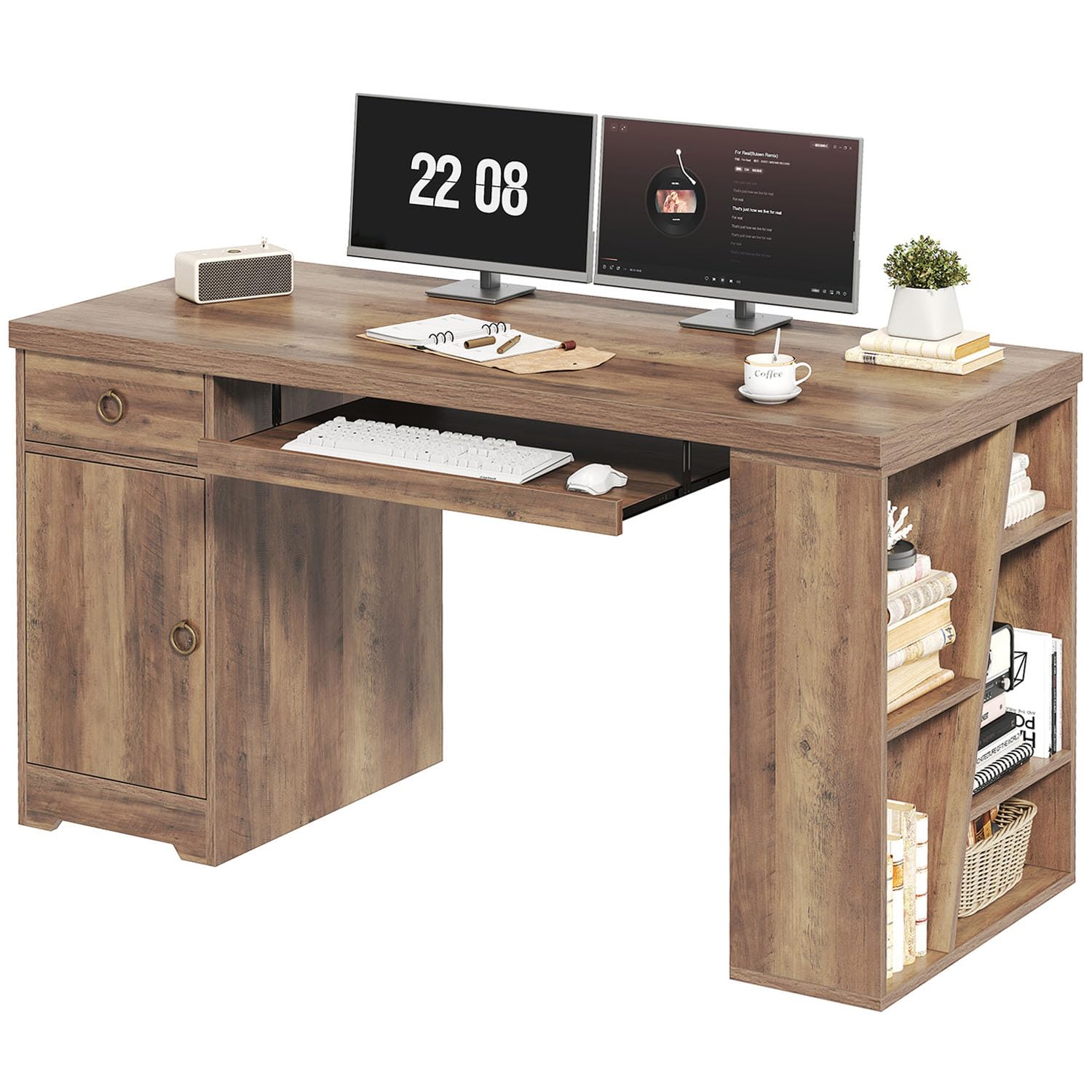 55 Inch Executive Office Desk with Drawers and Storage