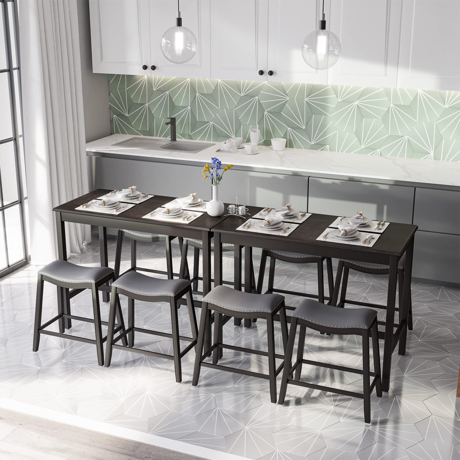 5-Piece Counter Height Dining Set with Saddle Stools