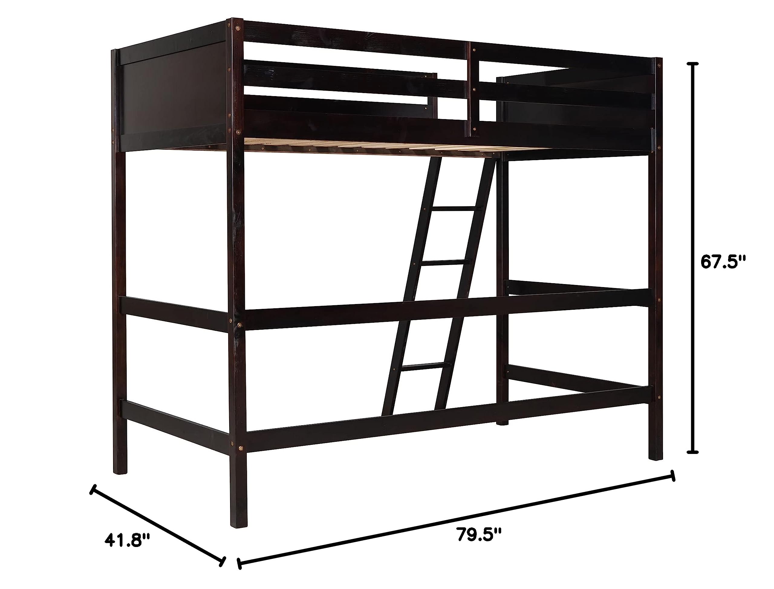 Twin Wood Loft Bed with Guardrail and Ladder