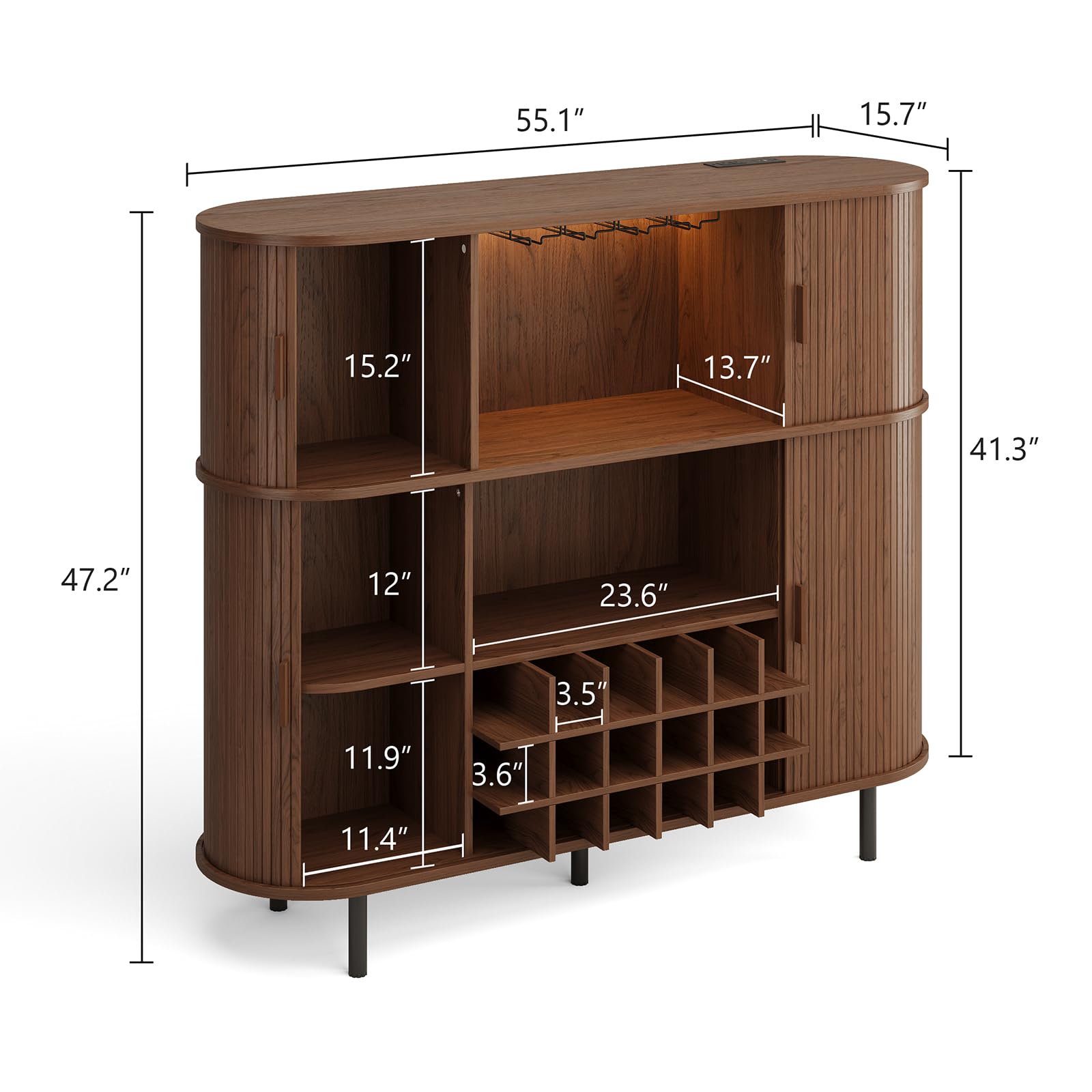 Wine Bar Cabinet with LED Lights and Power Outlet