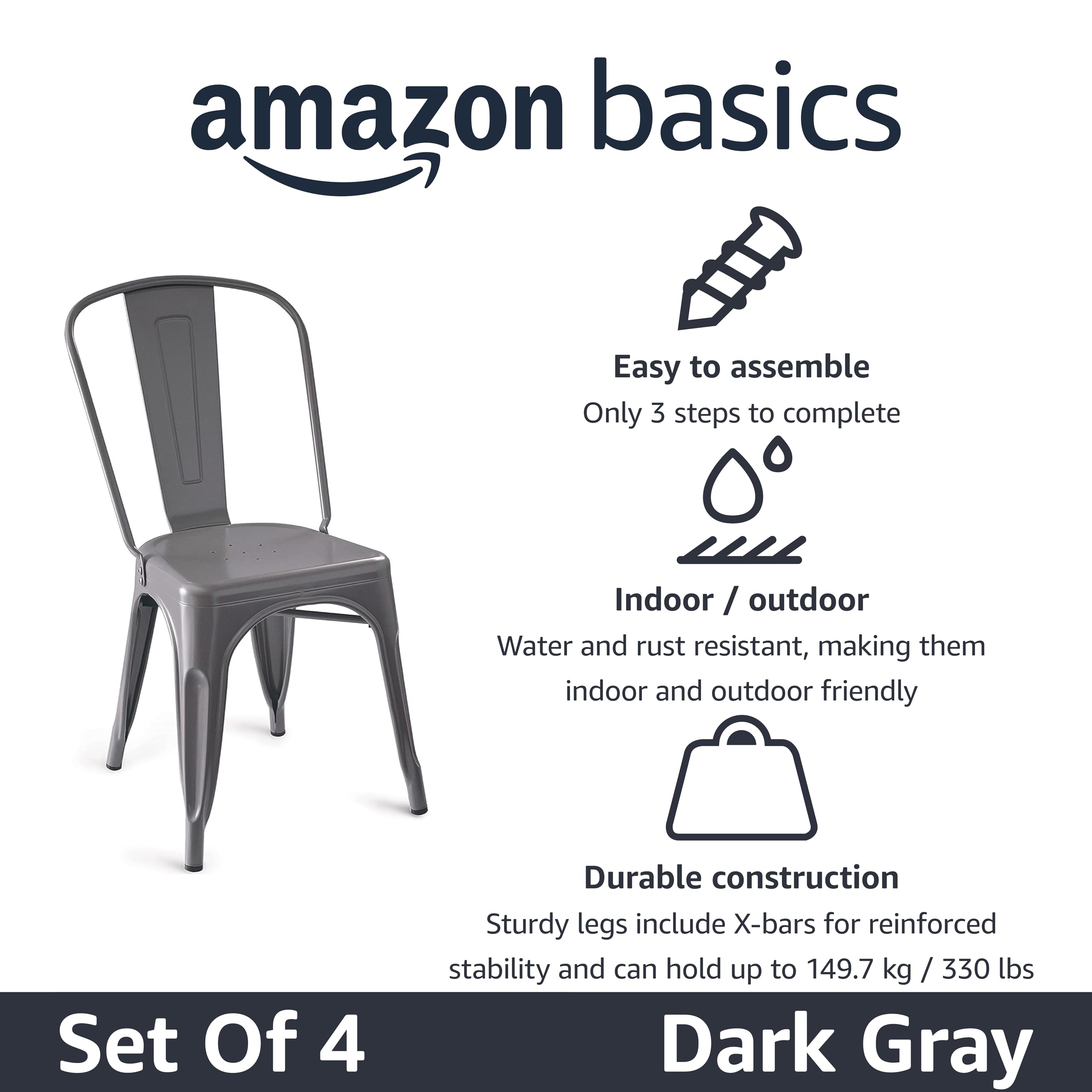 Metal Dining Chairs Set of 4 - Dark Grey