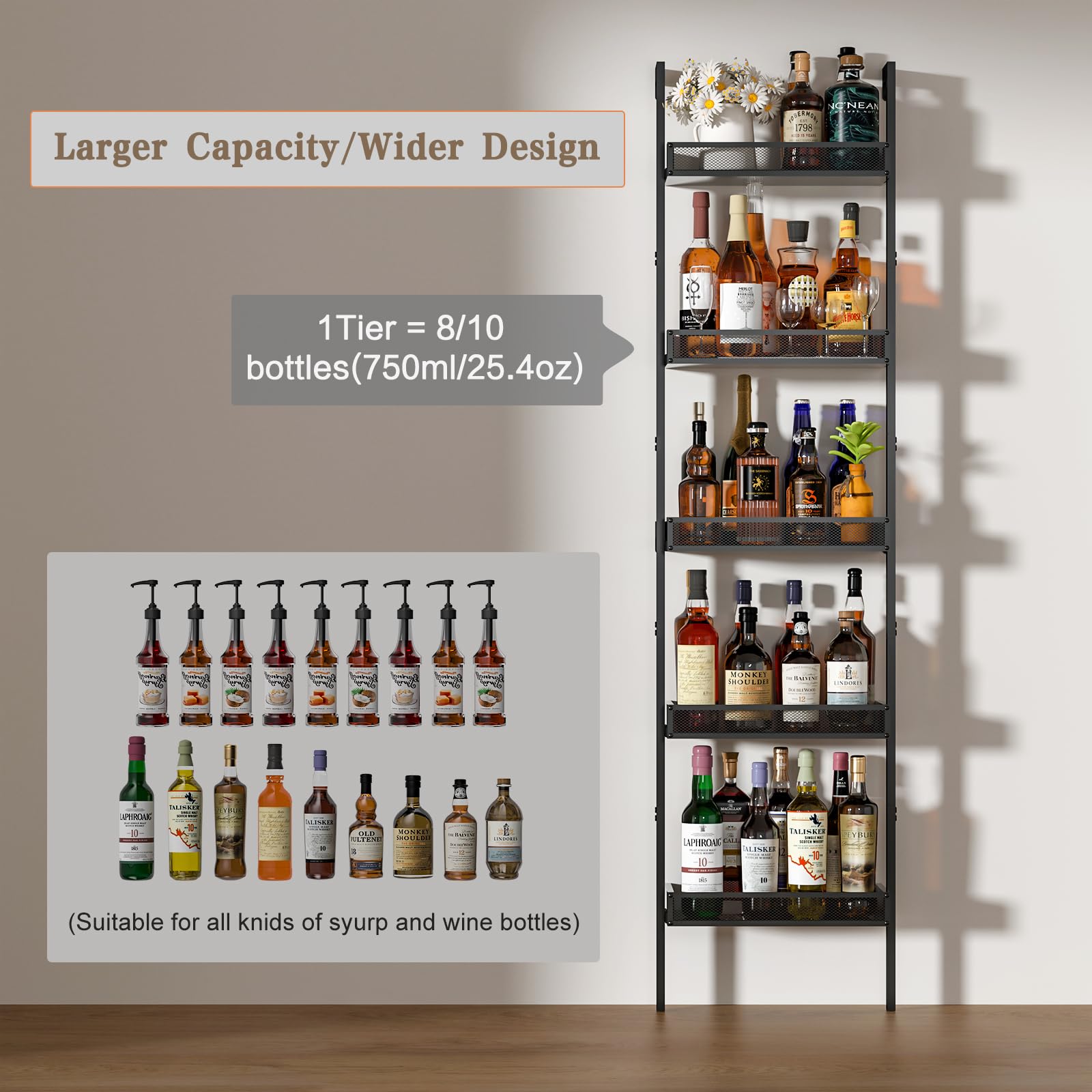 5-Tier Wall Mounted Wine Rack - 50 Bottles