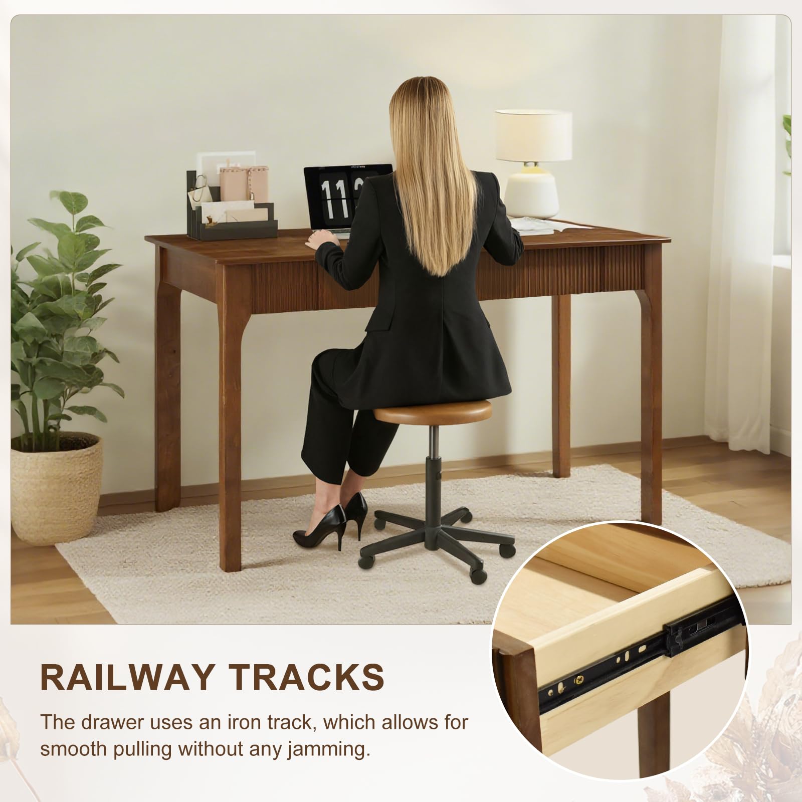 Solid Wood Writing Desk with 2 Drawers