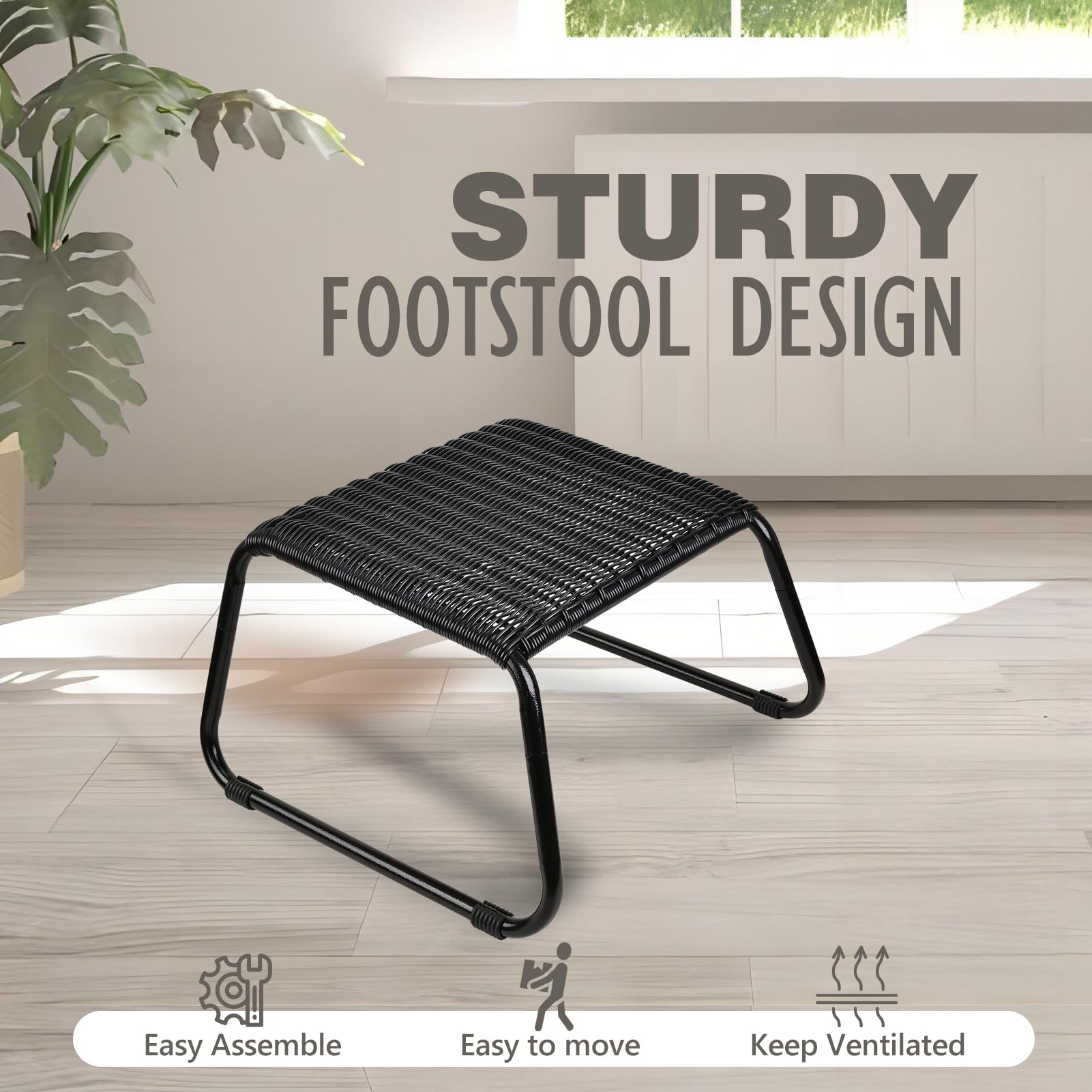 Wicker Outdoor Footstool Ottoman 2-Pack