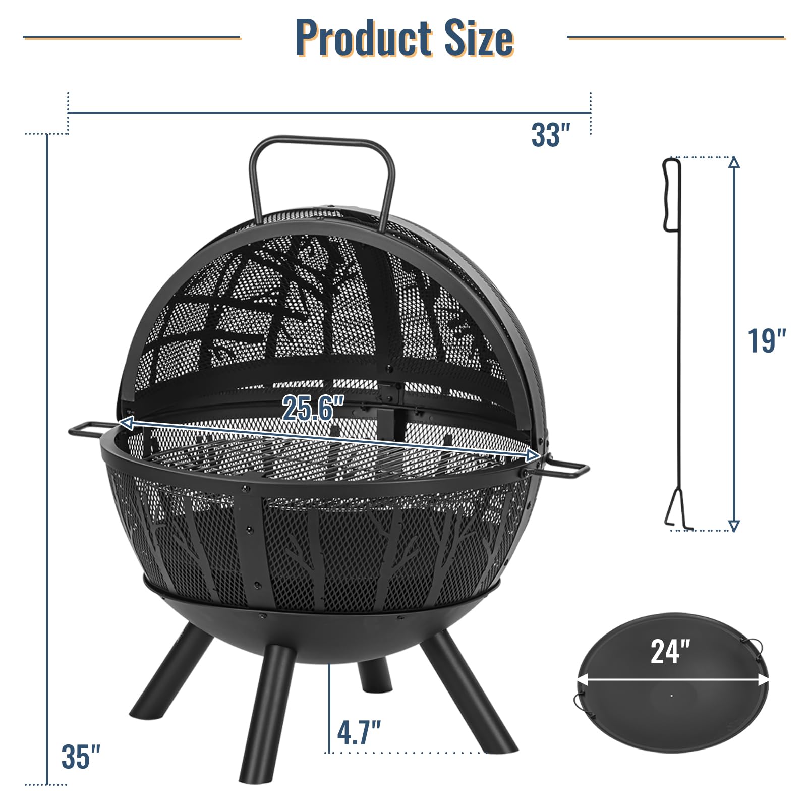 35 Inch Wood Burning Fire Pit with BBQ Grill