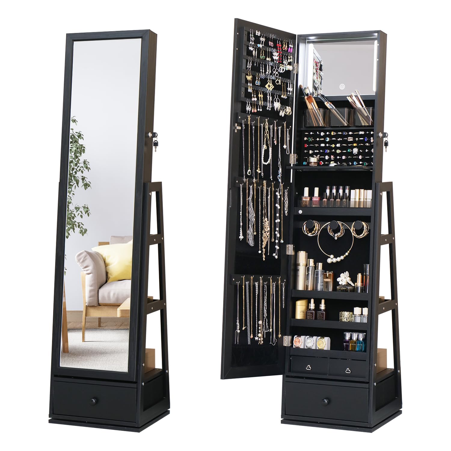 Full Length Mirror Jewelry Cabinet with 3 Drawers