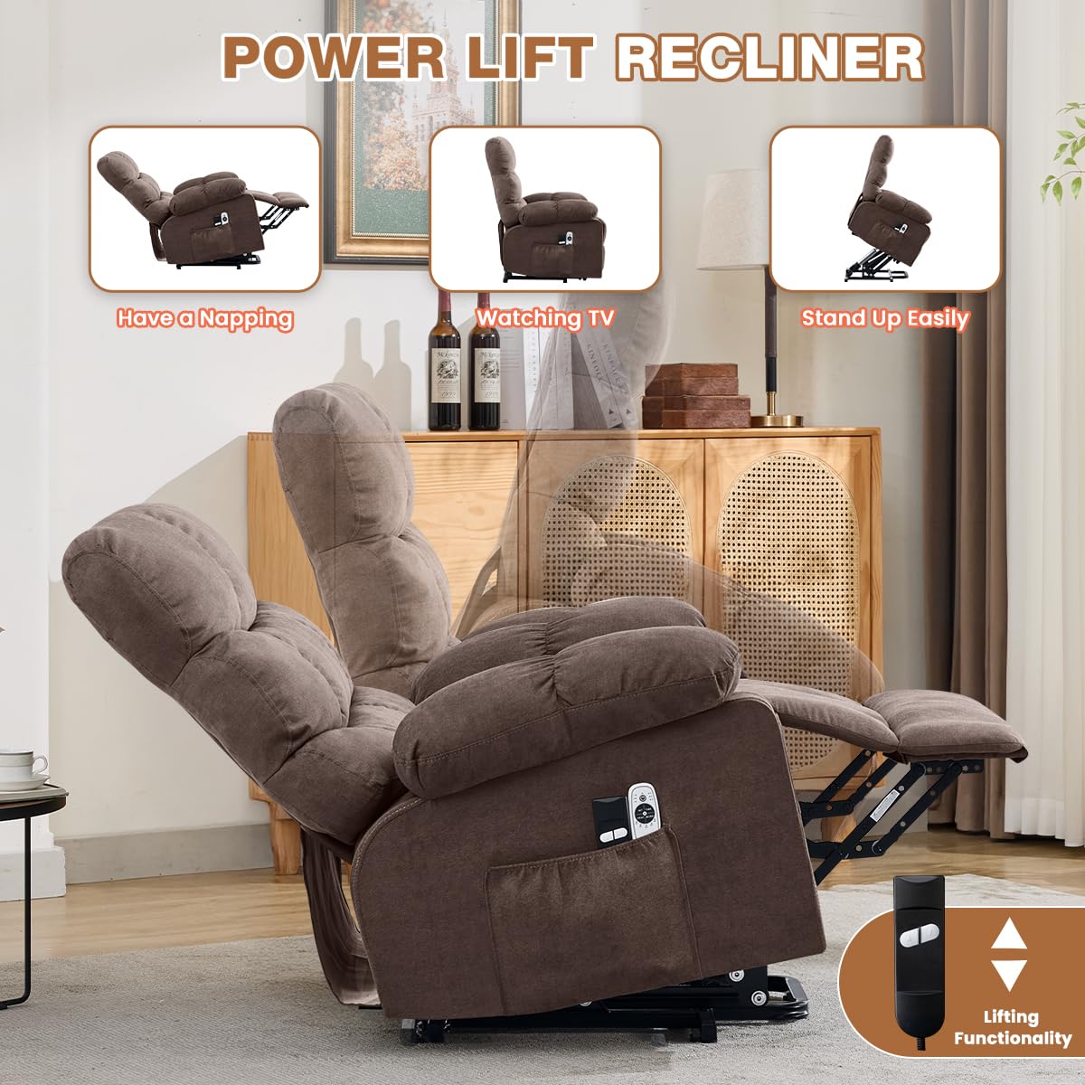 Electric Power Lift Recliner with Massage and Heat
