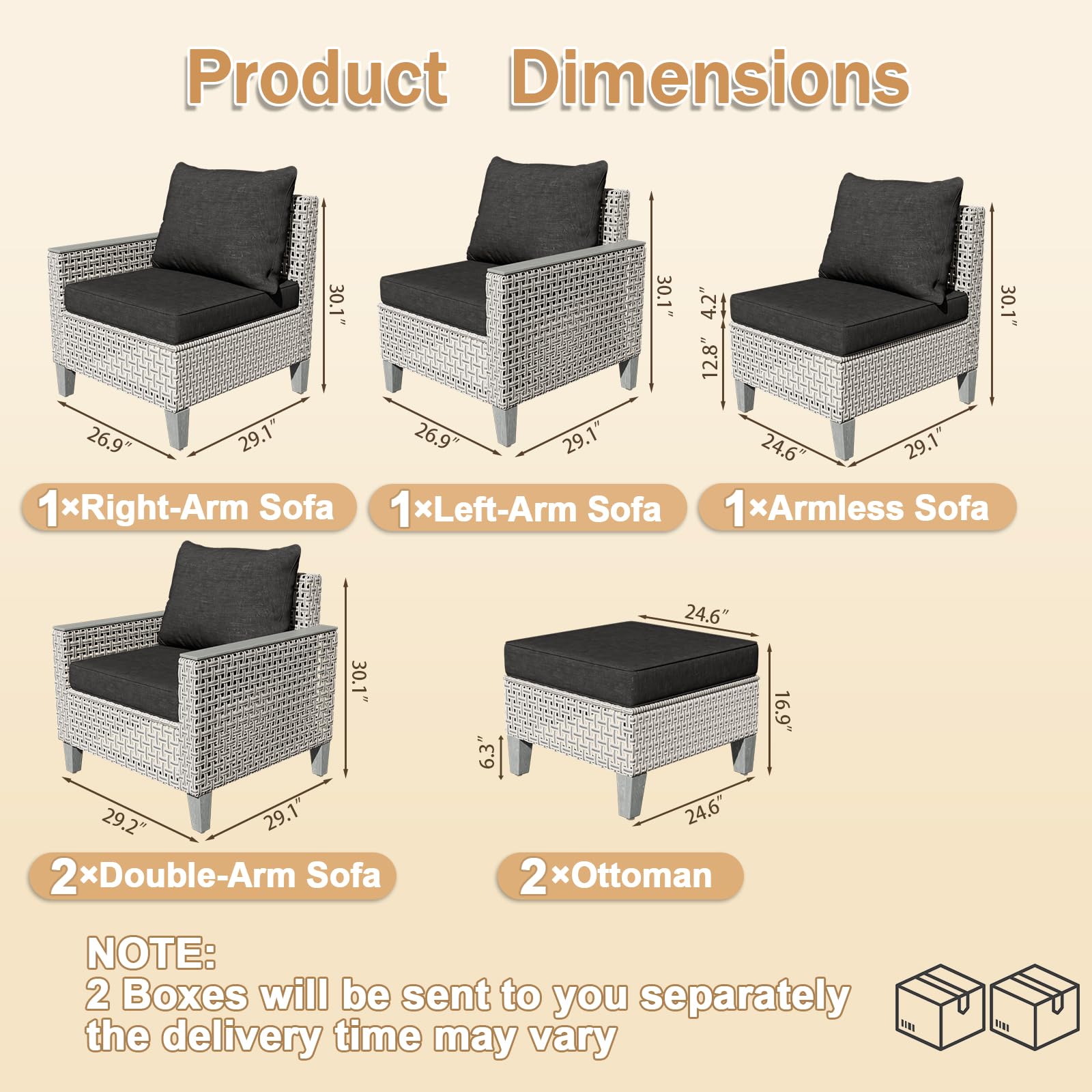 7-Piece Modular Patio Sectional Sofa Set with Ottomans