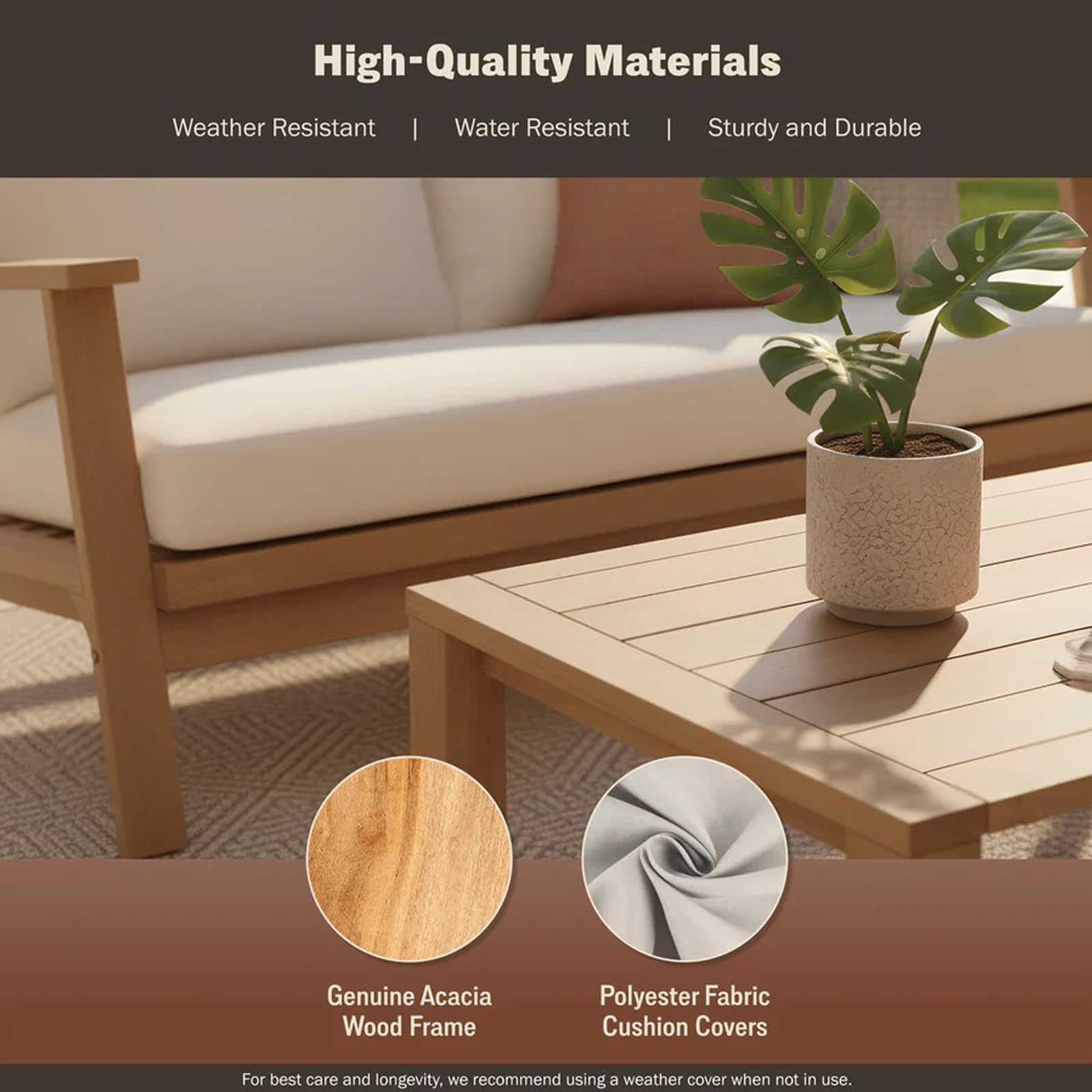 4-Piece Acacia Wood Outdoor Sectional Sofa Set