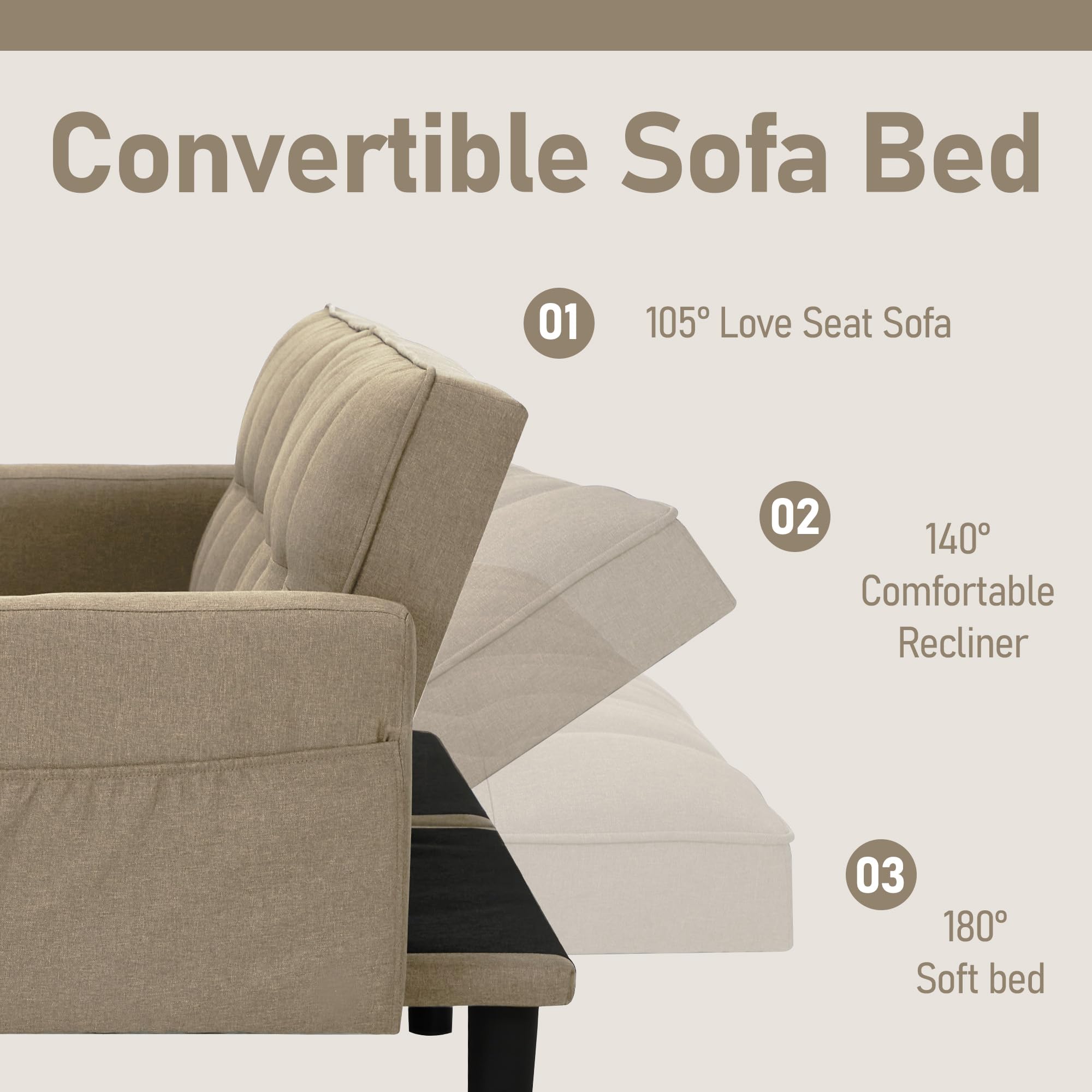 Convertible Futon Sofa Bed with Adjustable Back