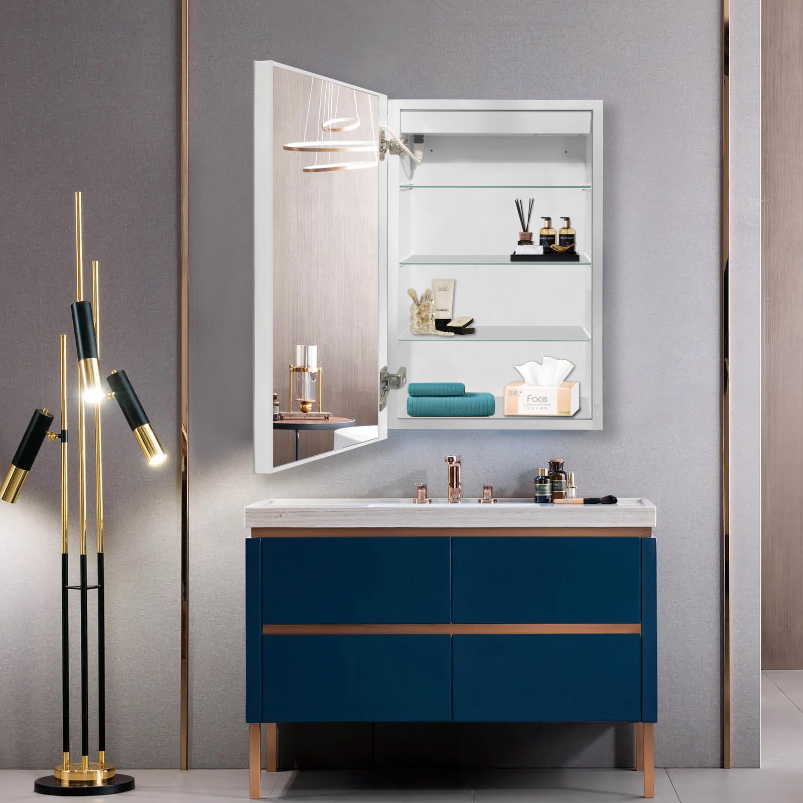 Smart LED Medicine Cabinet with Anti-Fog Mirror 16x26 Inch