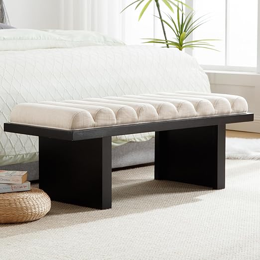 47 Inch Upholstered Bench with Cylindrical Cushion