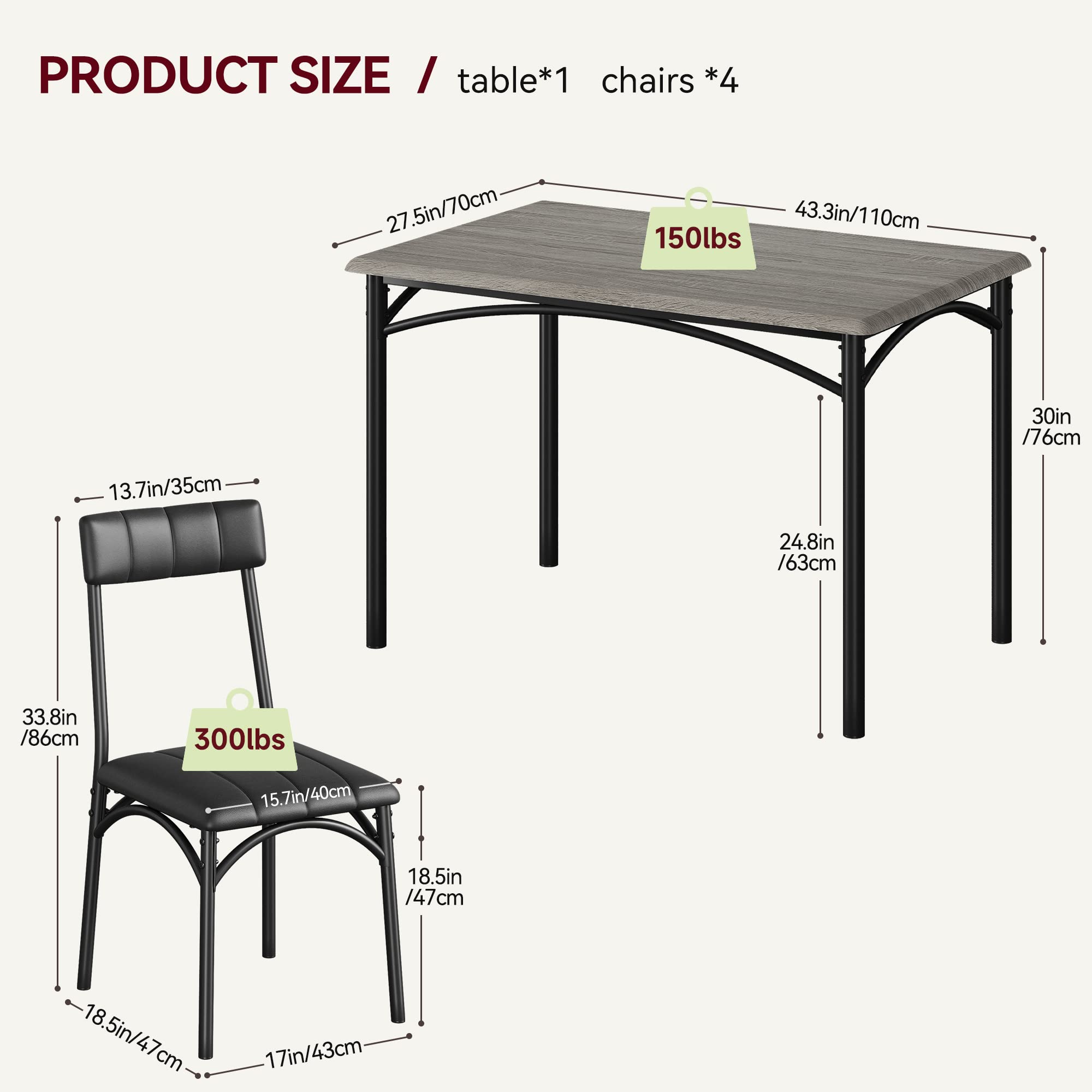 5-Piece Dining Table Set with Upholstered Chairs