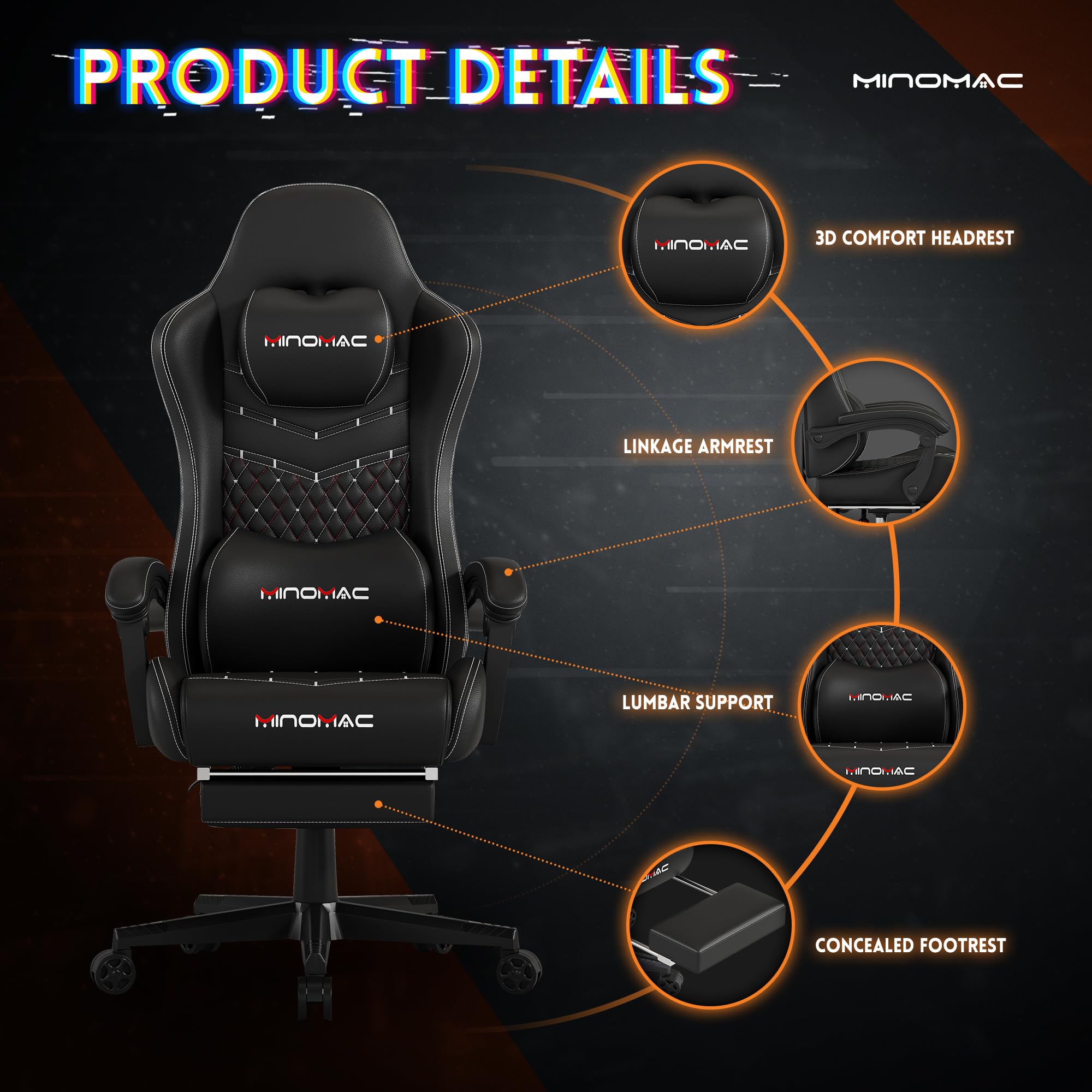 Ergonomic Gaming Chair with Retractable Footrest - 400lb Capacity