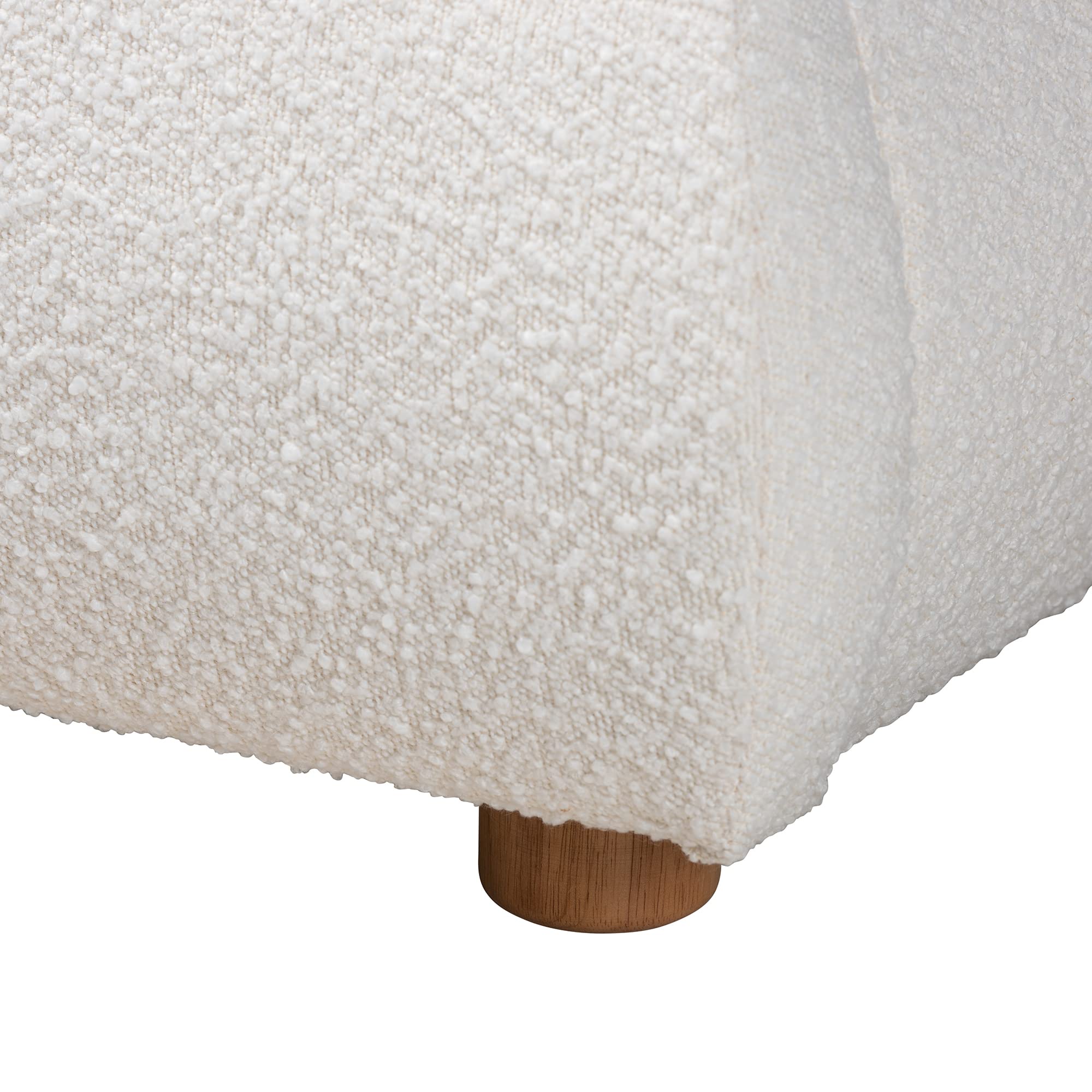 Mid-Century Modern Cream Boucle Platform Bed Queen