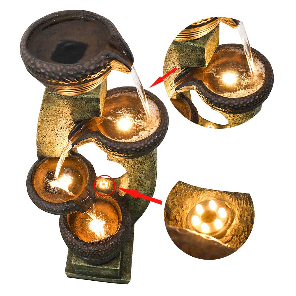 40-Inch Modern Outdoor Fountain with LED Light