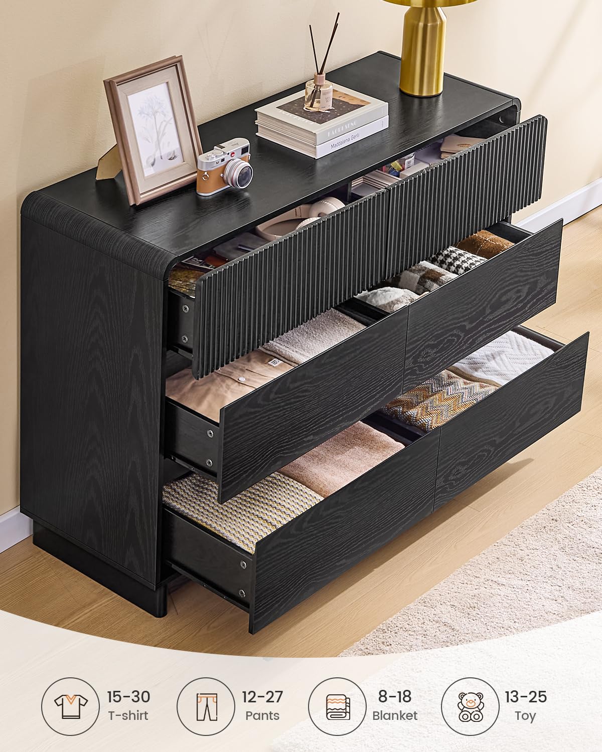 Modern 6 Drawer Dresser with Curved Profile