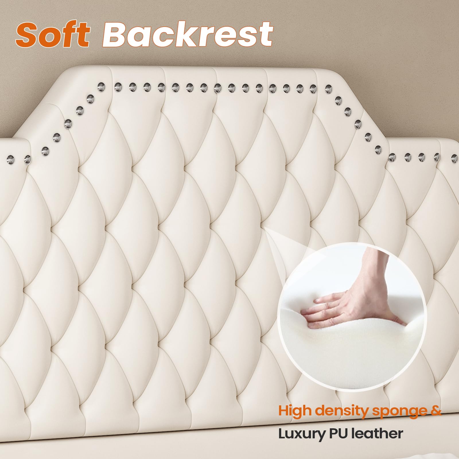 Queen Platform Bed Frame with 53" Tall Headboard and 4 Storage Drawers