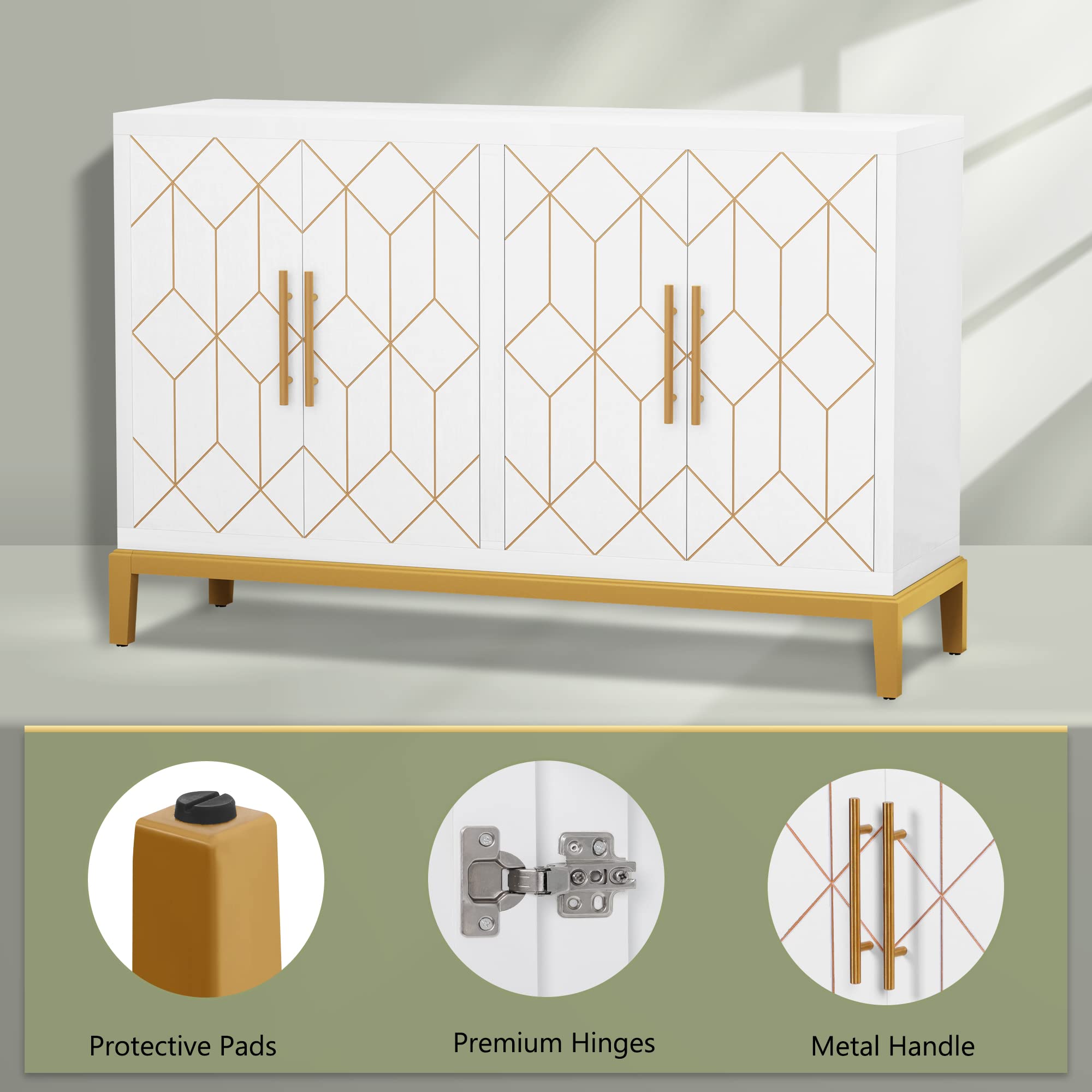 4-Door Buffet Cabinet with Gold Trim