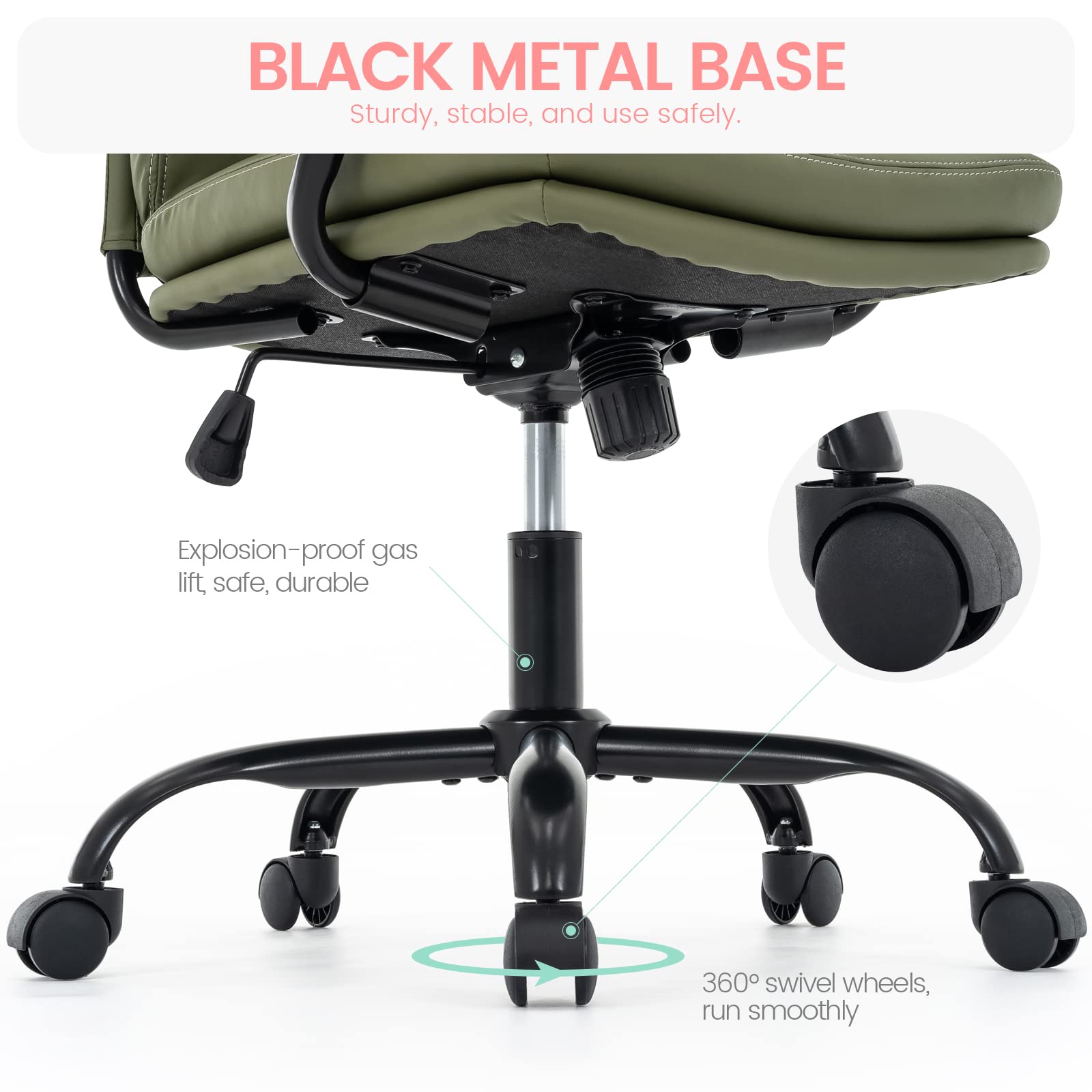 Modern Upholstered Mid-Back Office Chair with Arms
