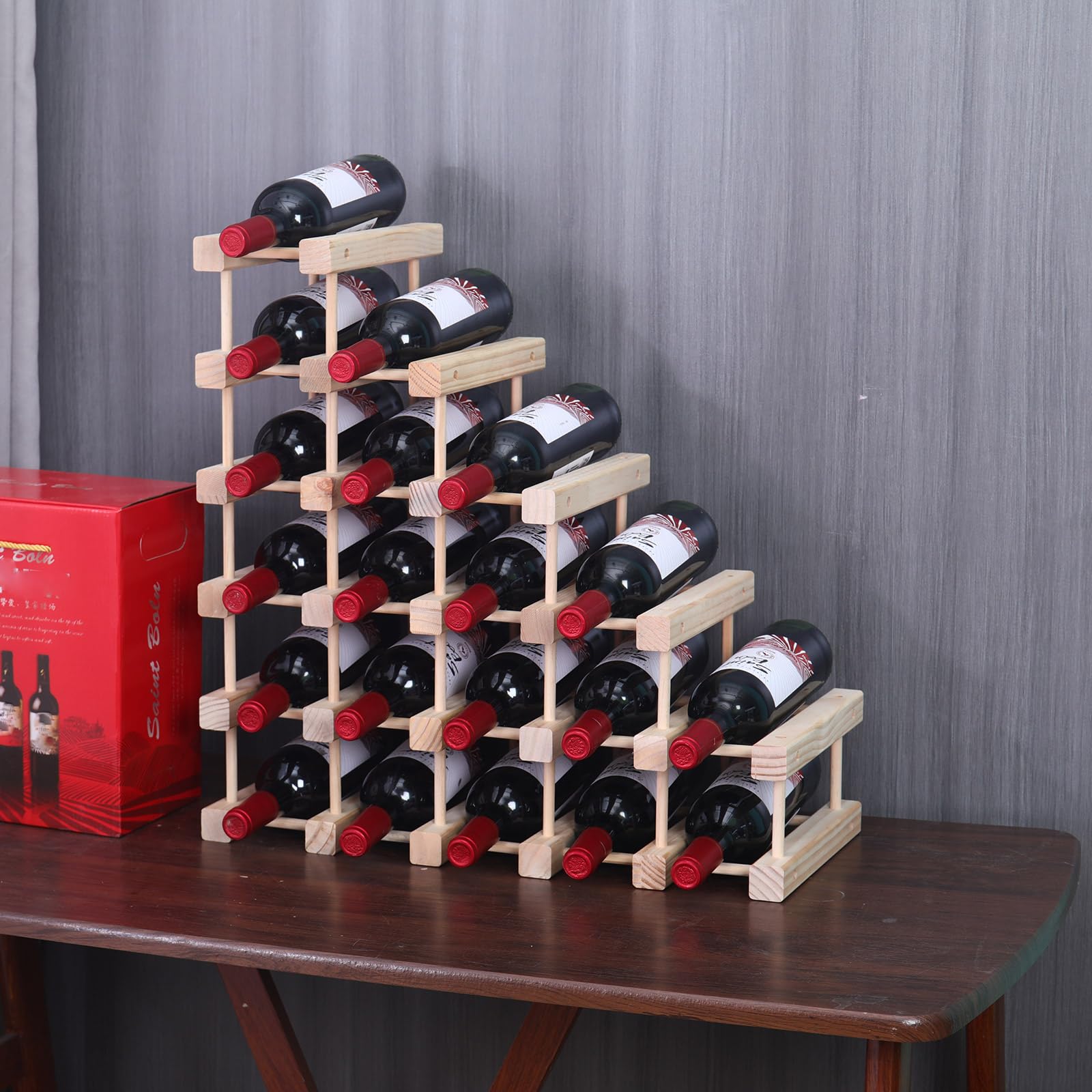 Pine Wood Wine Rack Countertop Storage