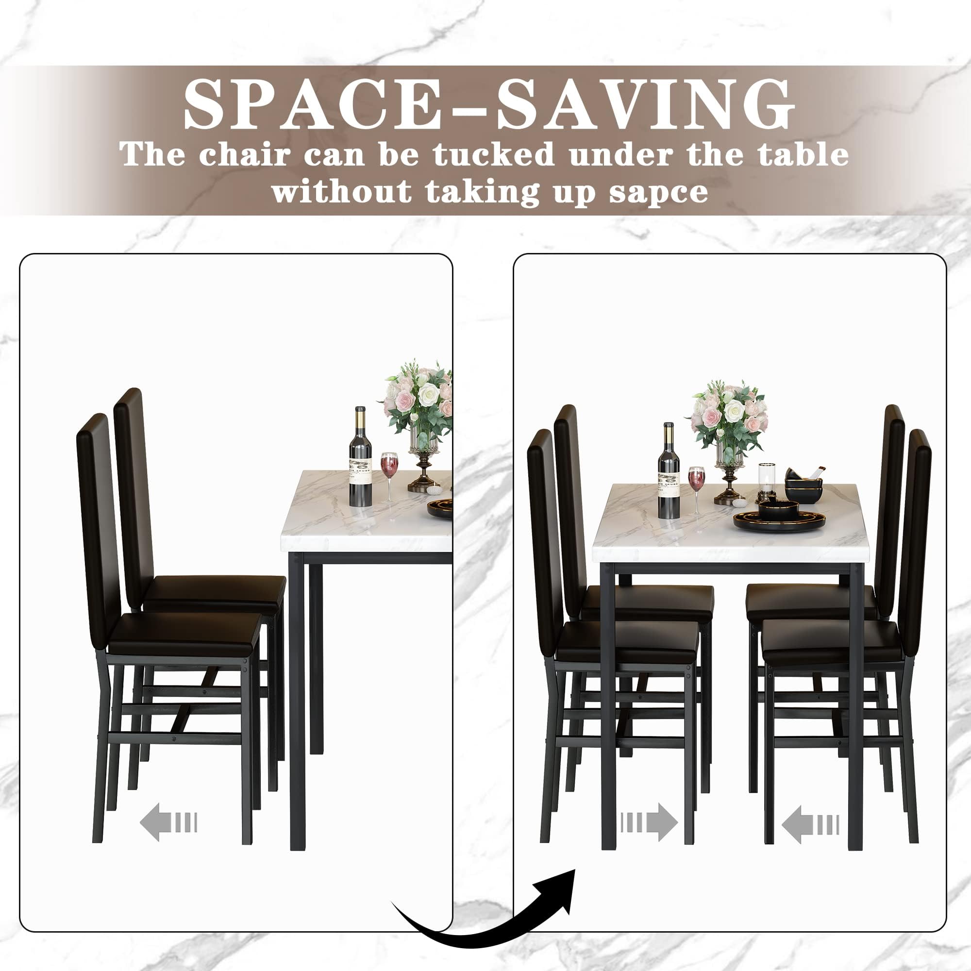 5-Piece Faux Marble Dining Table Set with 4 Chairs