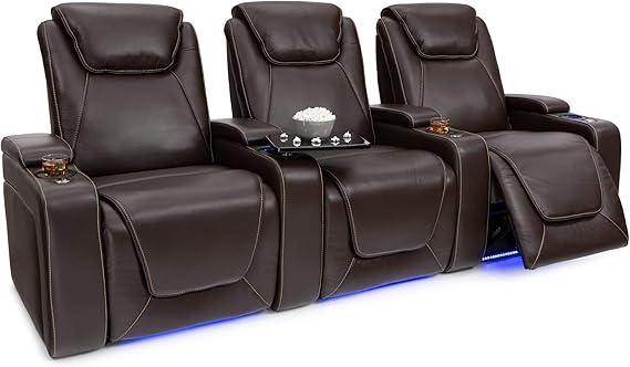 Paladin Home Theater Seating - Heat & Massage, Powered Headrest & Lumbar, Italian Leather, Row of 4