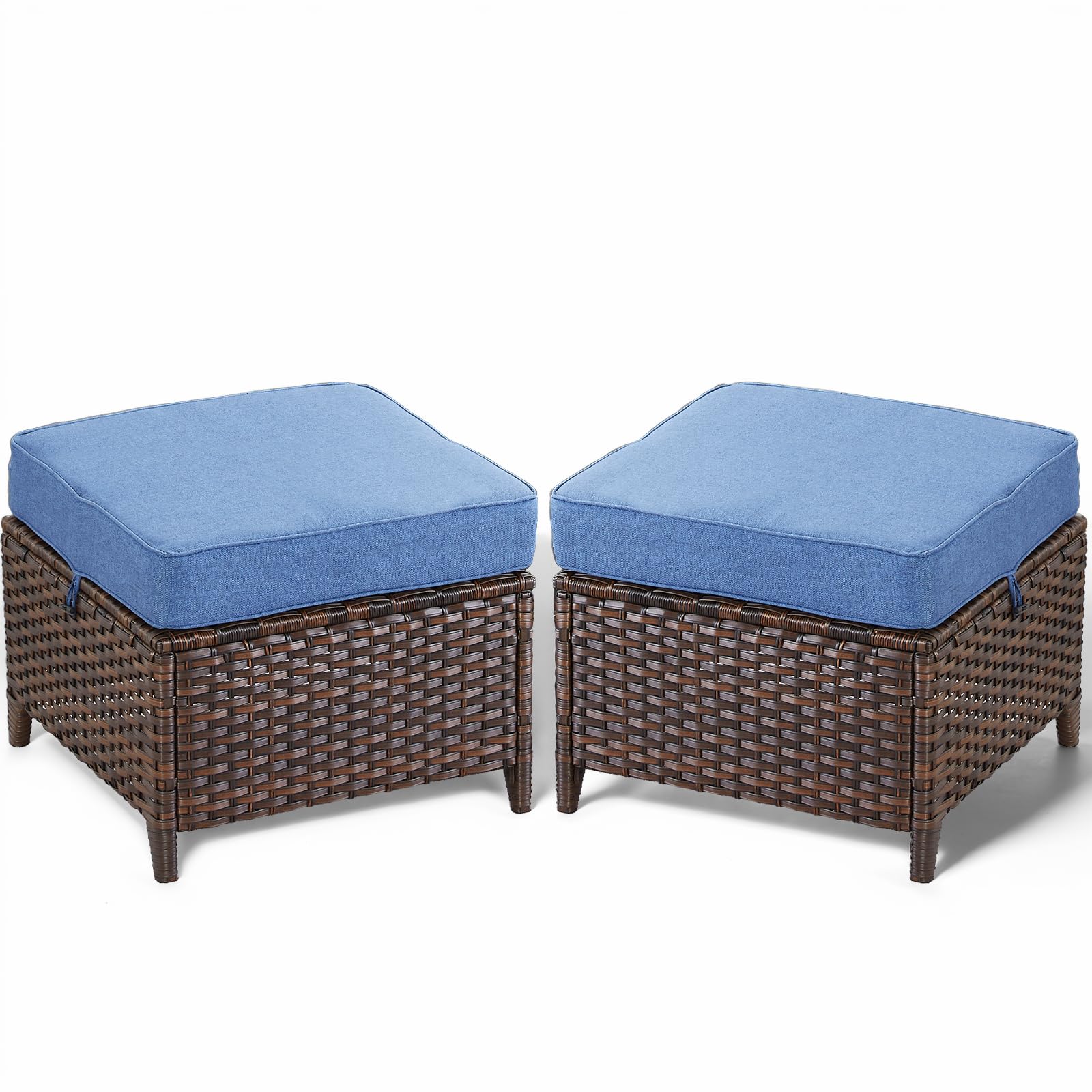 Outdoor Wicker Ottoman Set - 2 Piece Navy Blue