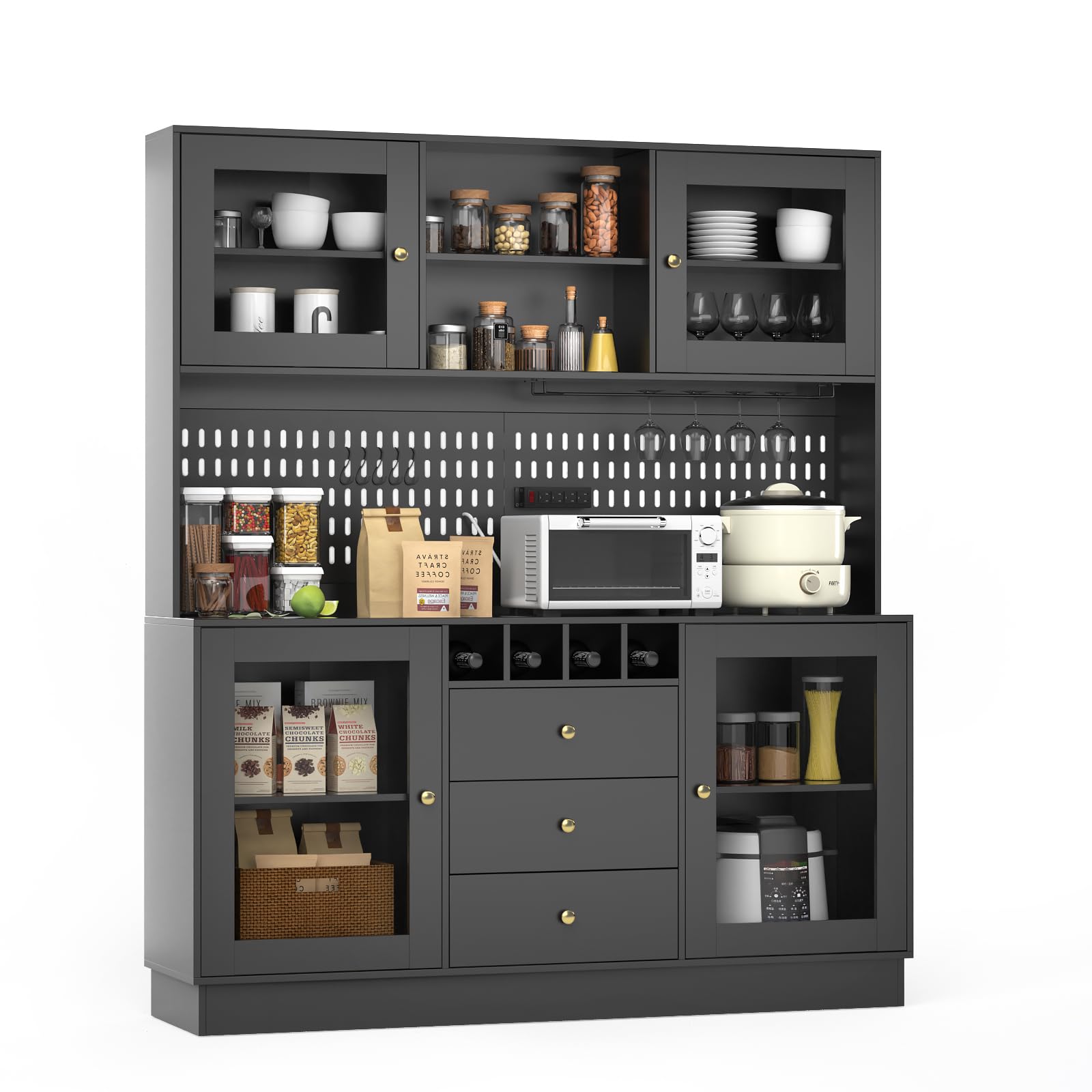 75" Tall Kitchen Hutch Cabinet with Pegboard
