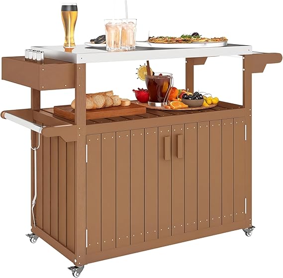 Outdoor Bar Cart with Storage Cabinet