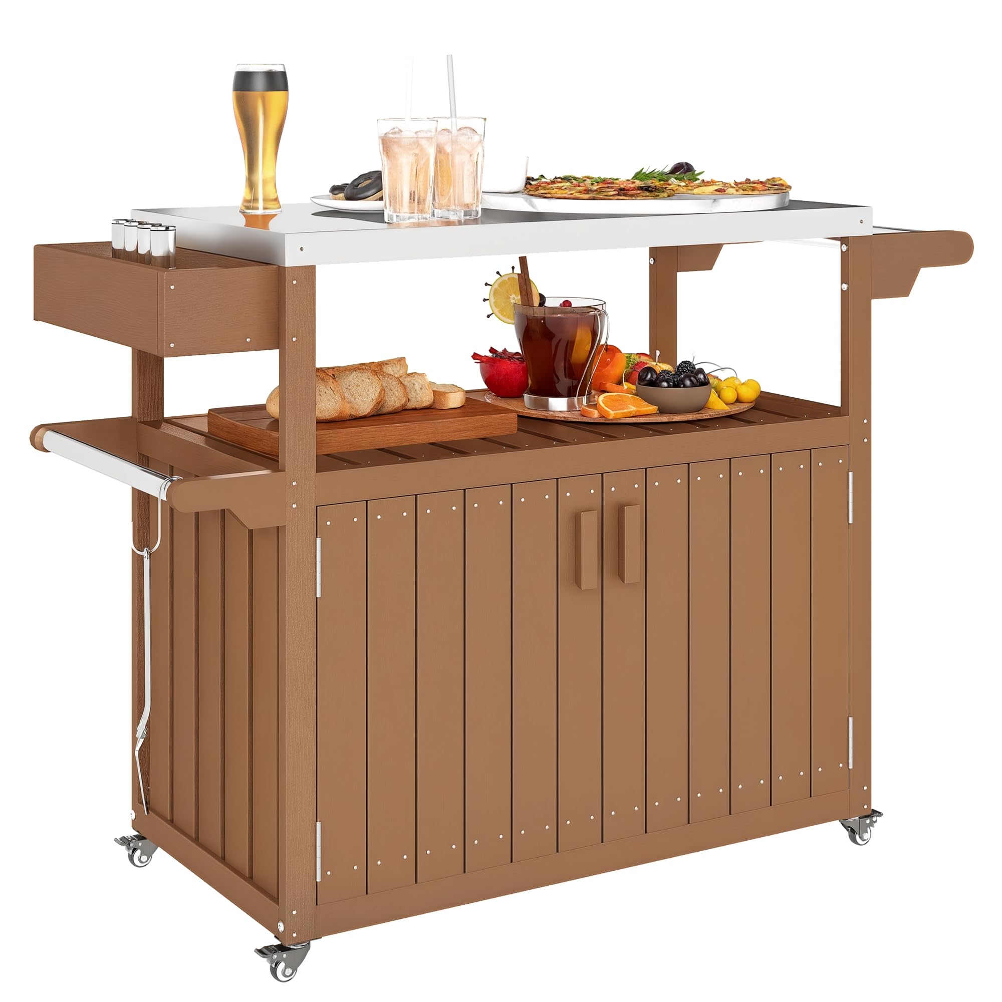 Outdoor Bar Cart with Storage Cabinet