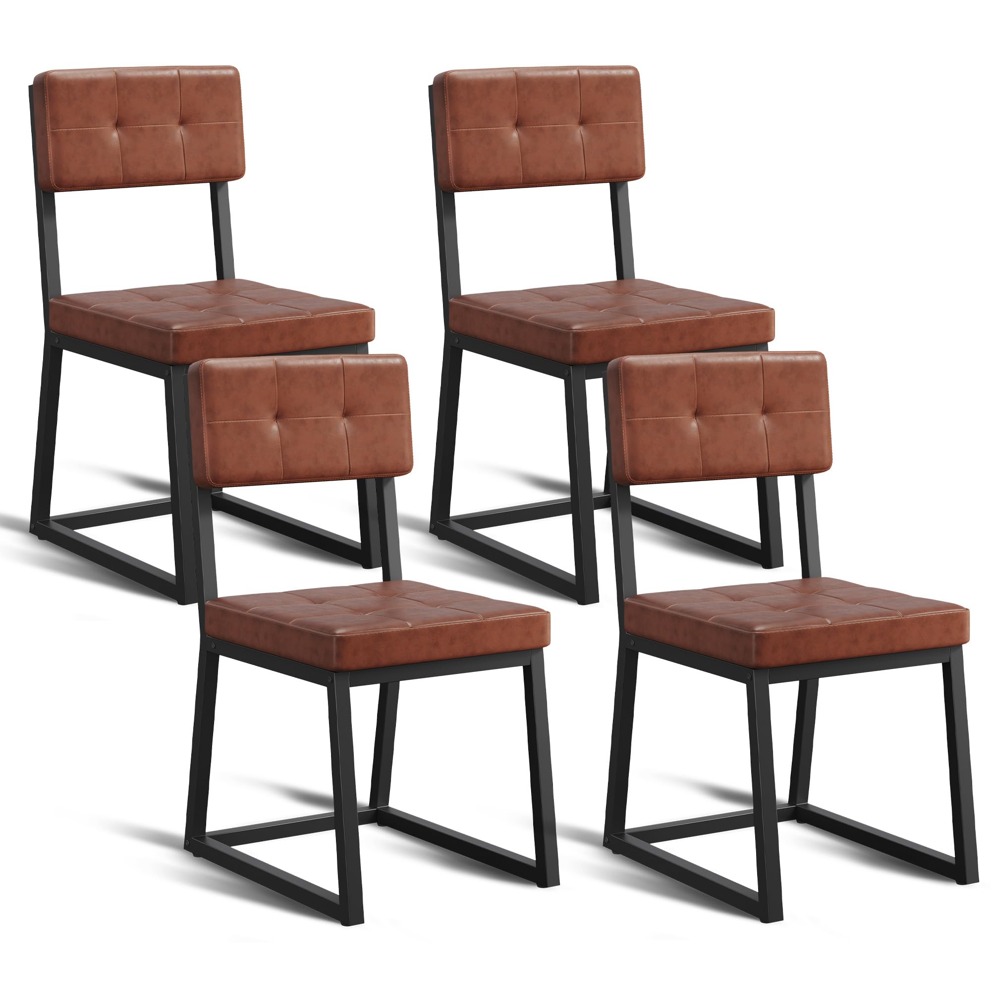 Dining Chairs Set of 4 with Faux Leather Cushion and Metal Legs