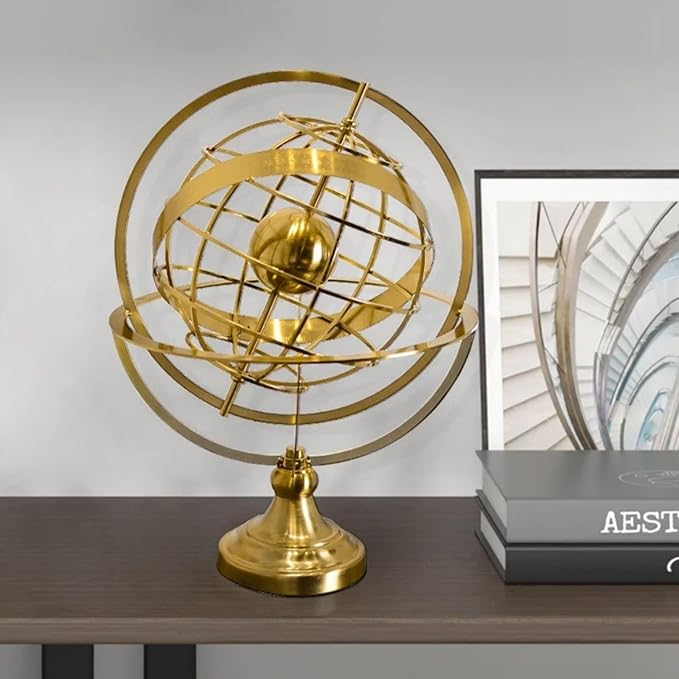 Modern Abstract Metal Globe Sculpture with Rectangle Stand