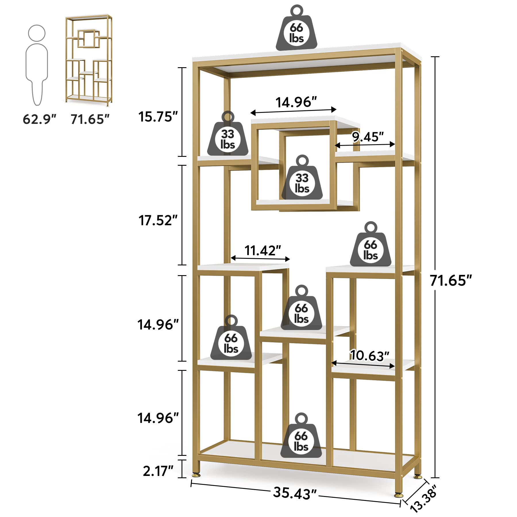 71" Gold Geometric Bookshelf Set of 2