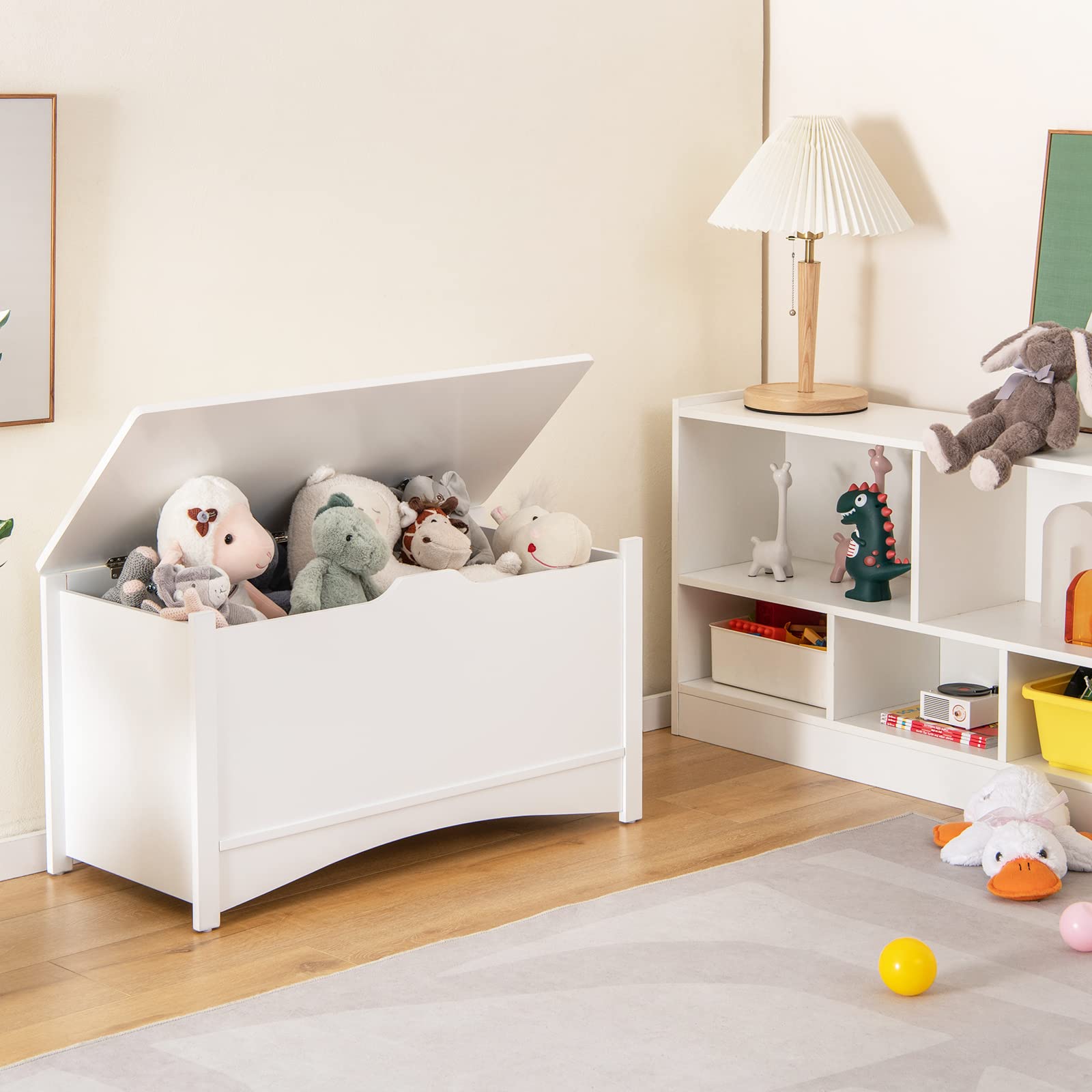 36-Inch Wooden Toy Storage Box with Safety Hinges