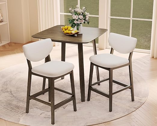 5 Piece Counter Height Dining Table Set with Upholstered Stools