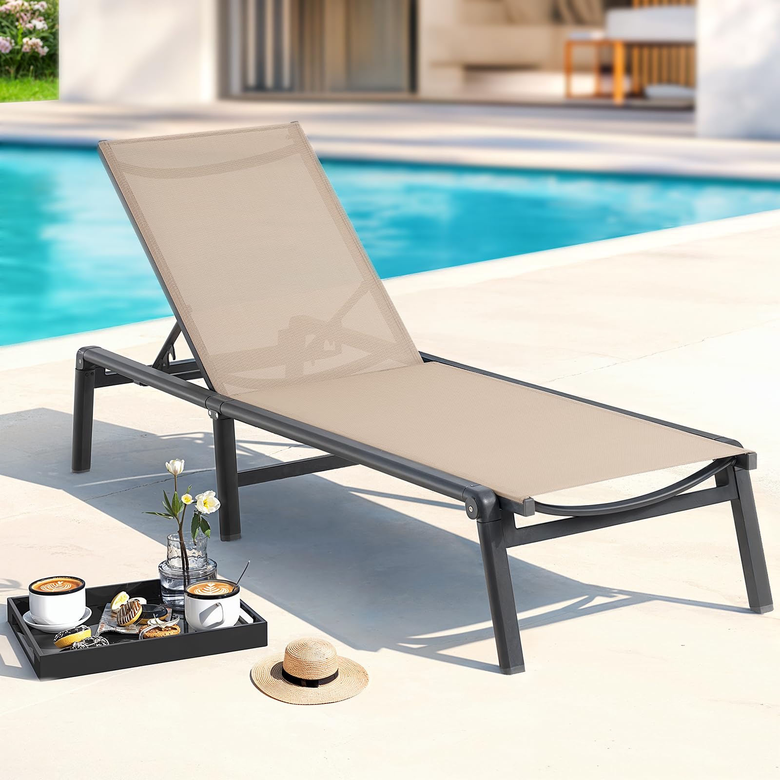 Aluminum Chaise Lounge Chair with 5-Position Adjustable Backrest