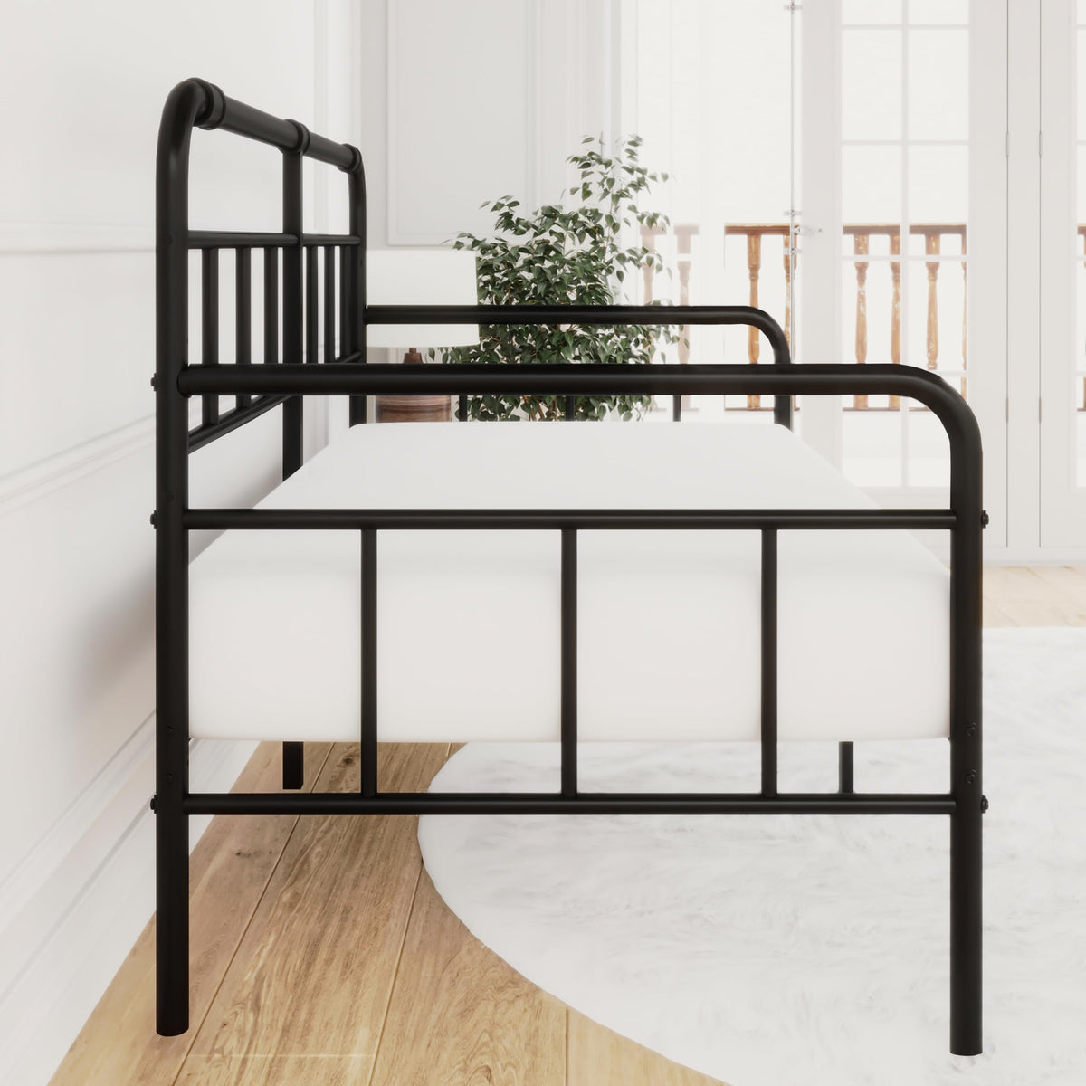 Metal Twin Daybed with Modern Headboard and Steel Slats